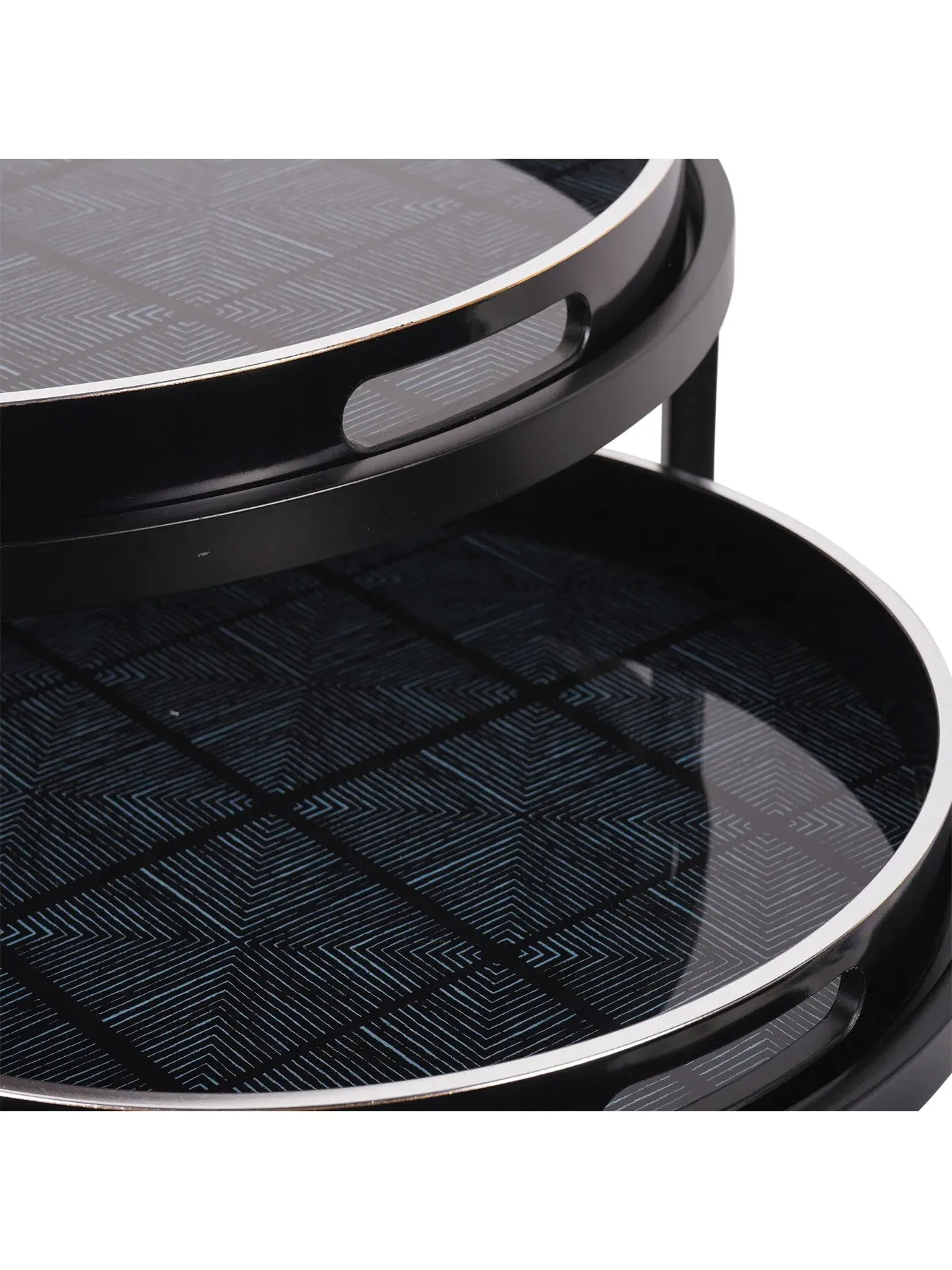 Set of 2 Side Tables with Tray Top - Black