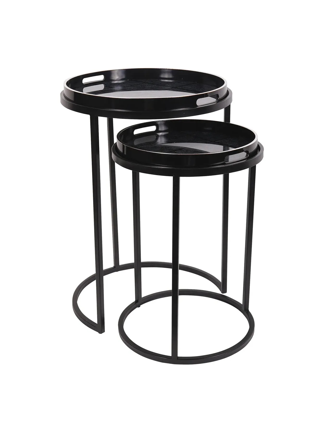 Set of 2 Side Tables with Tray Top - Black