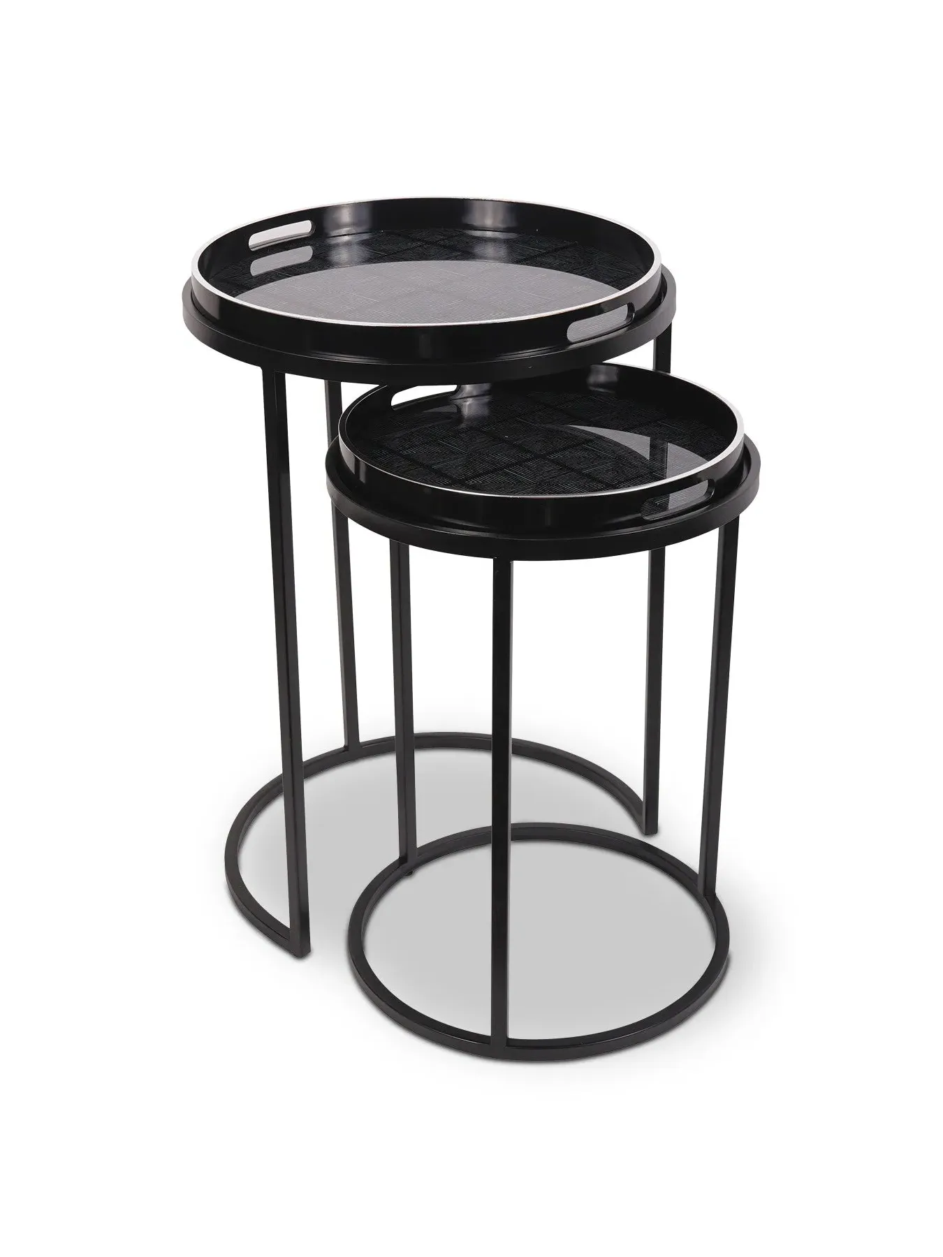 Set of 2 Side Tables with Tray Top - Black image