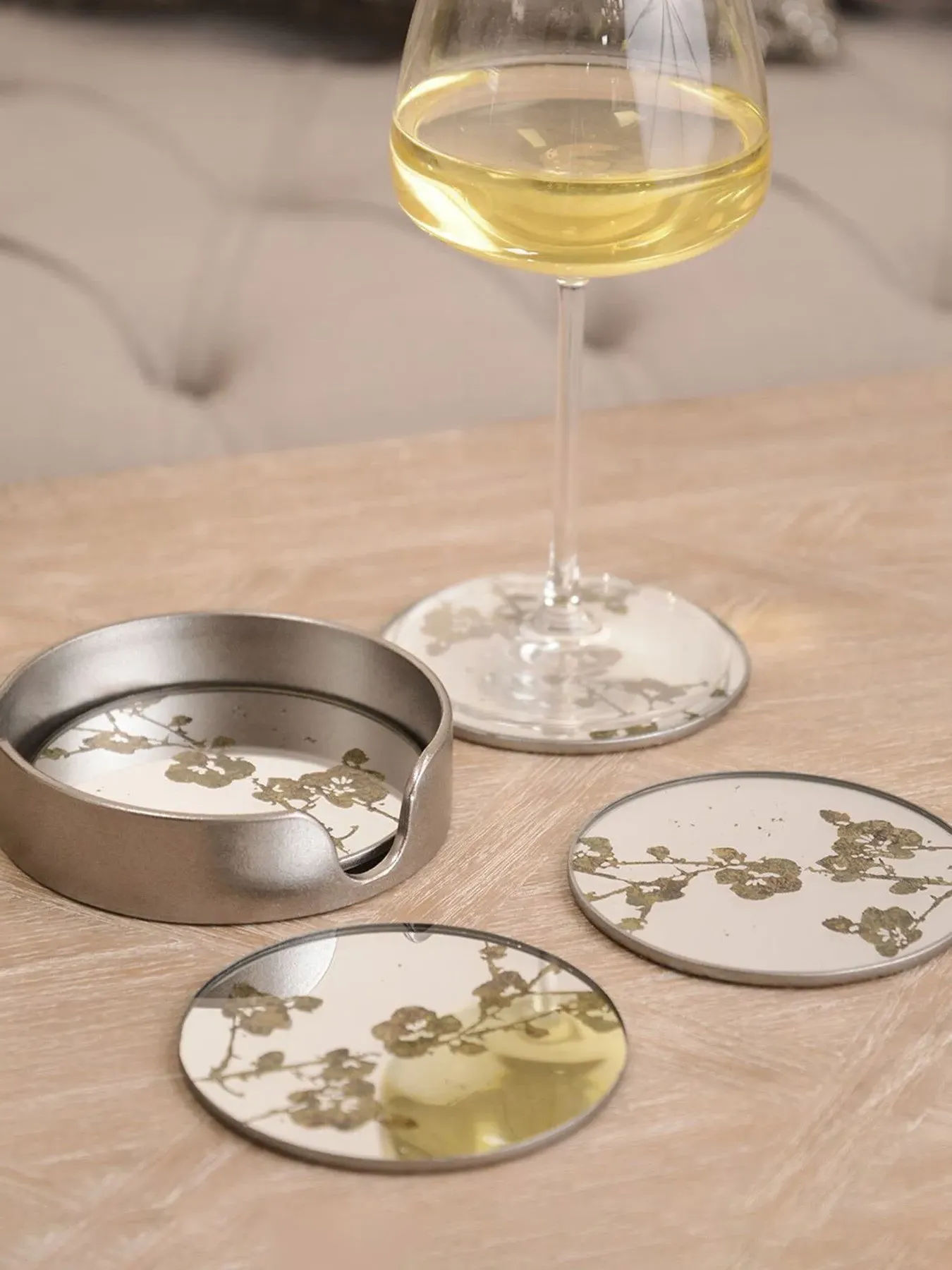 Set of 4 Blossom Coasters - Silver, Metal
