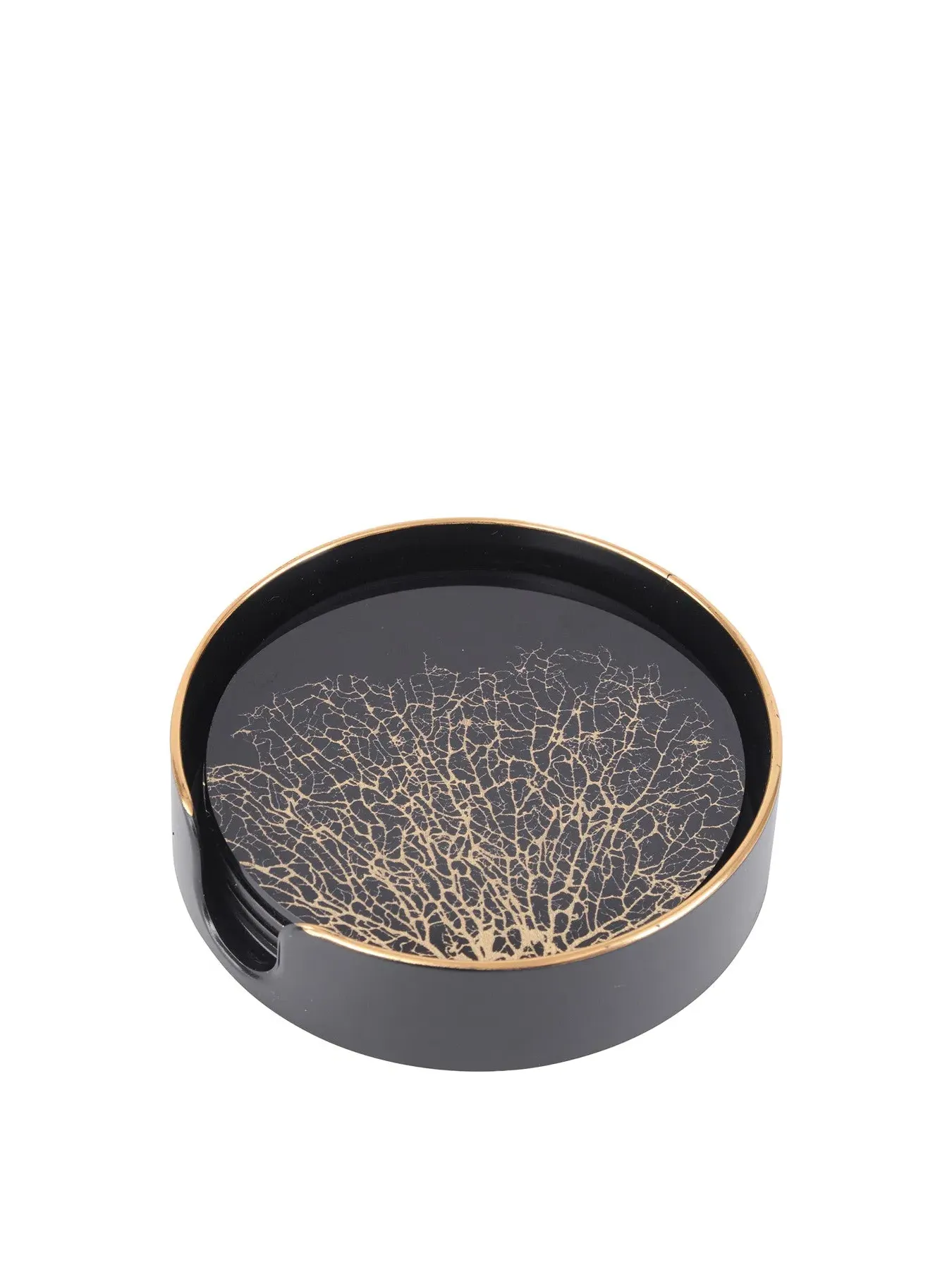Set of 4 Coasters Coral Design - Black Gold