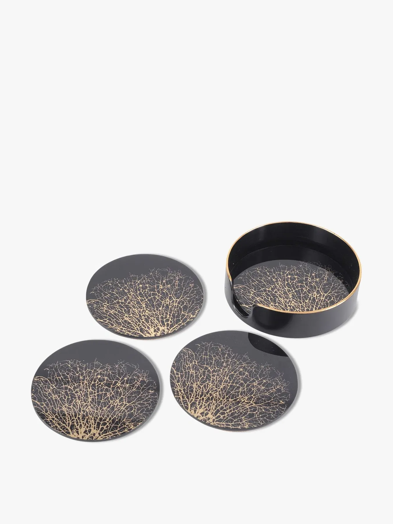 Set of 4 Coasters Coral Design - Black Gold image