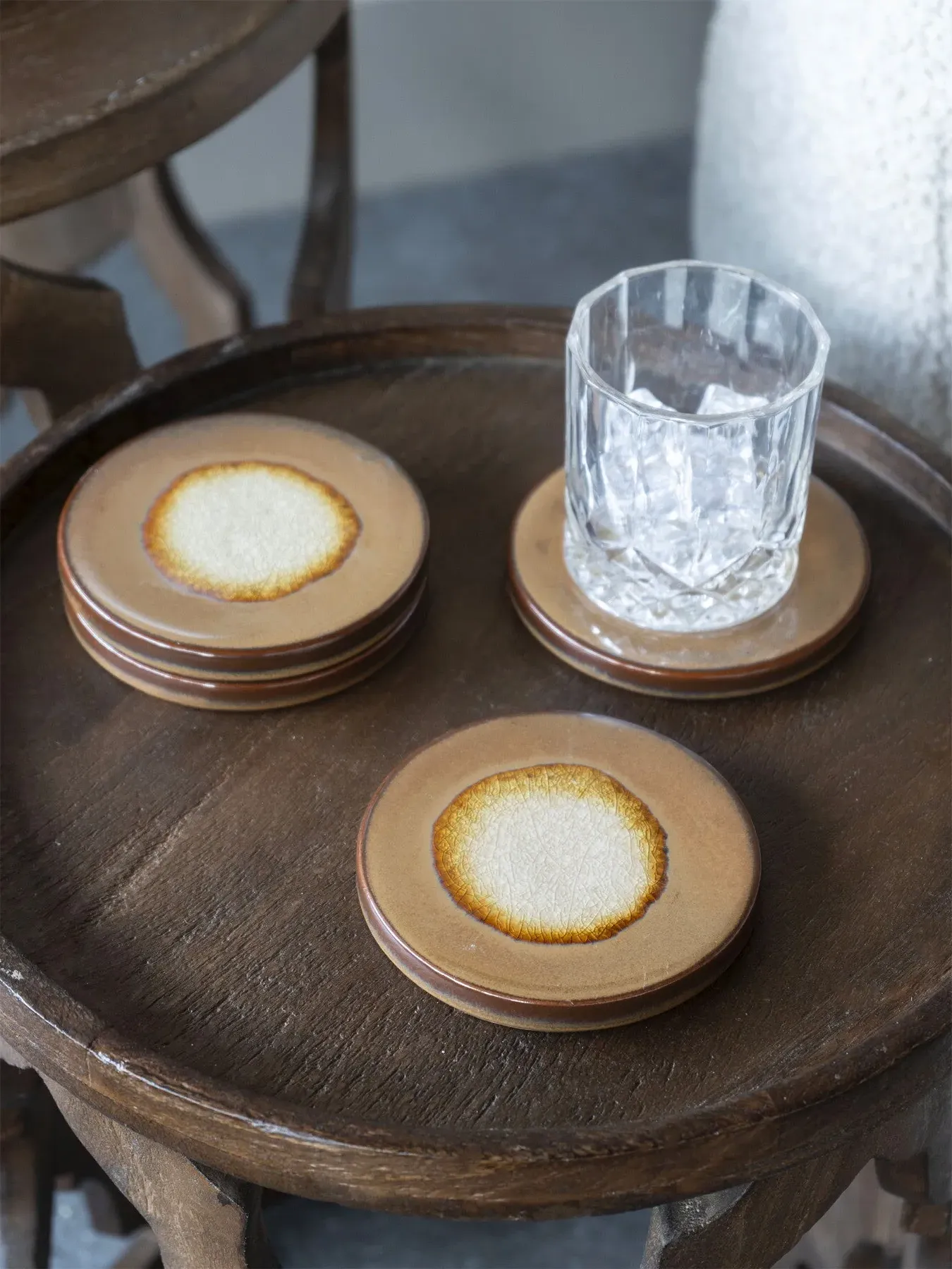 Set of 4 Coasters Reactive Glazed - Brown, Ceramic