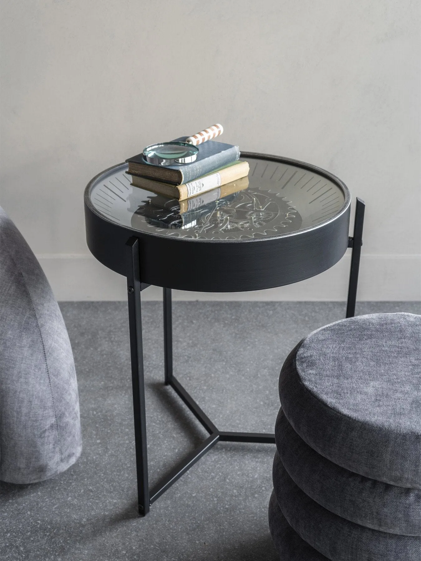 Side Table Clock with Moving Dials - Black Nickel