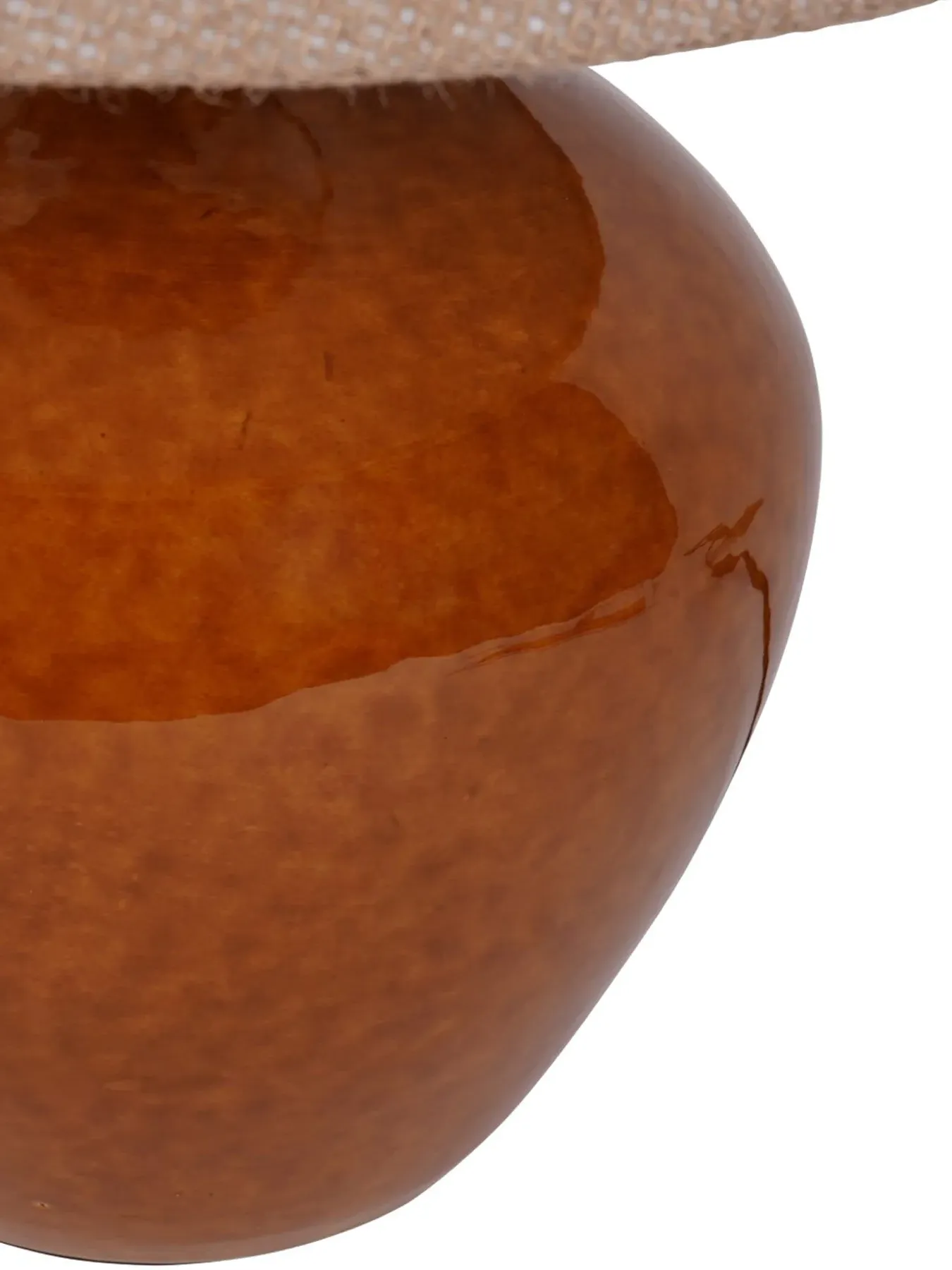 Small Table Lamp with Hessian Shade - Brown, Ceramic