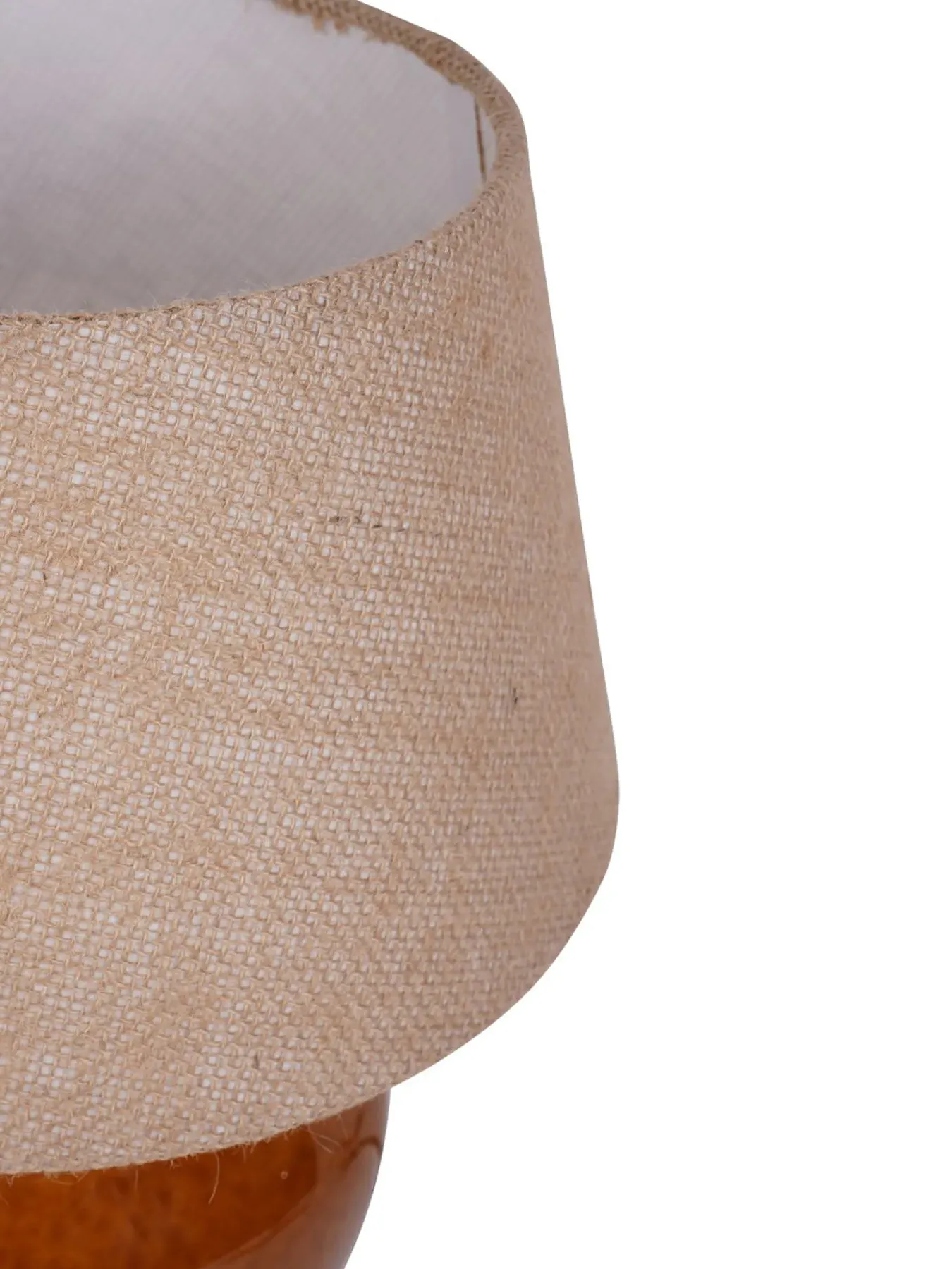 Small Table Lamp with Hessian Shade - Brown, Ceramic
