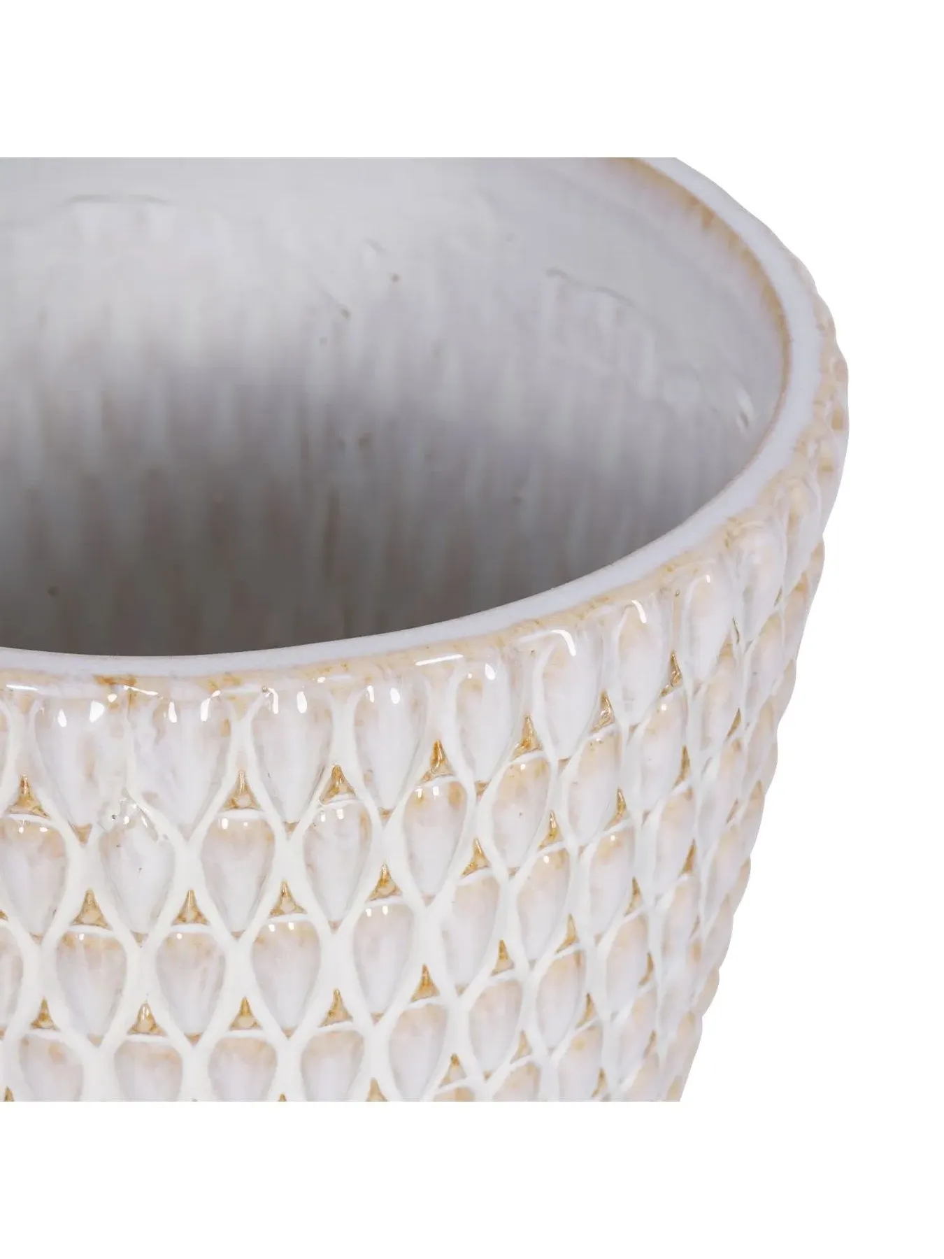 Square Ceramic Planter - Cream, Reactive Glaze