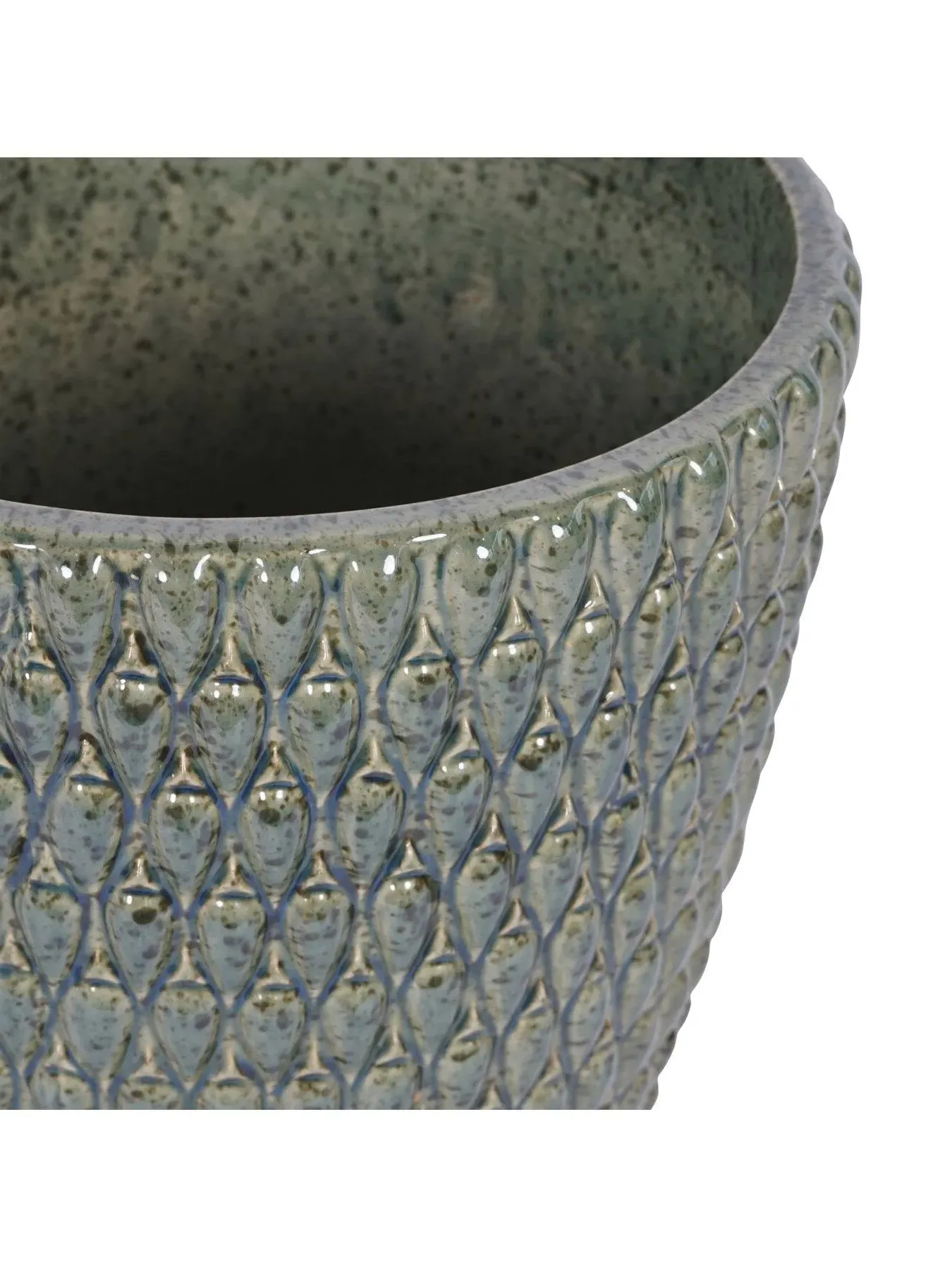 Square Ceramic Planter - Green, Reactive Glaze