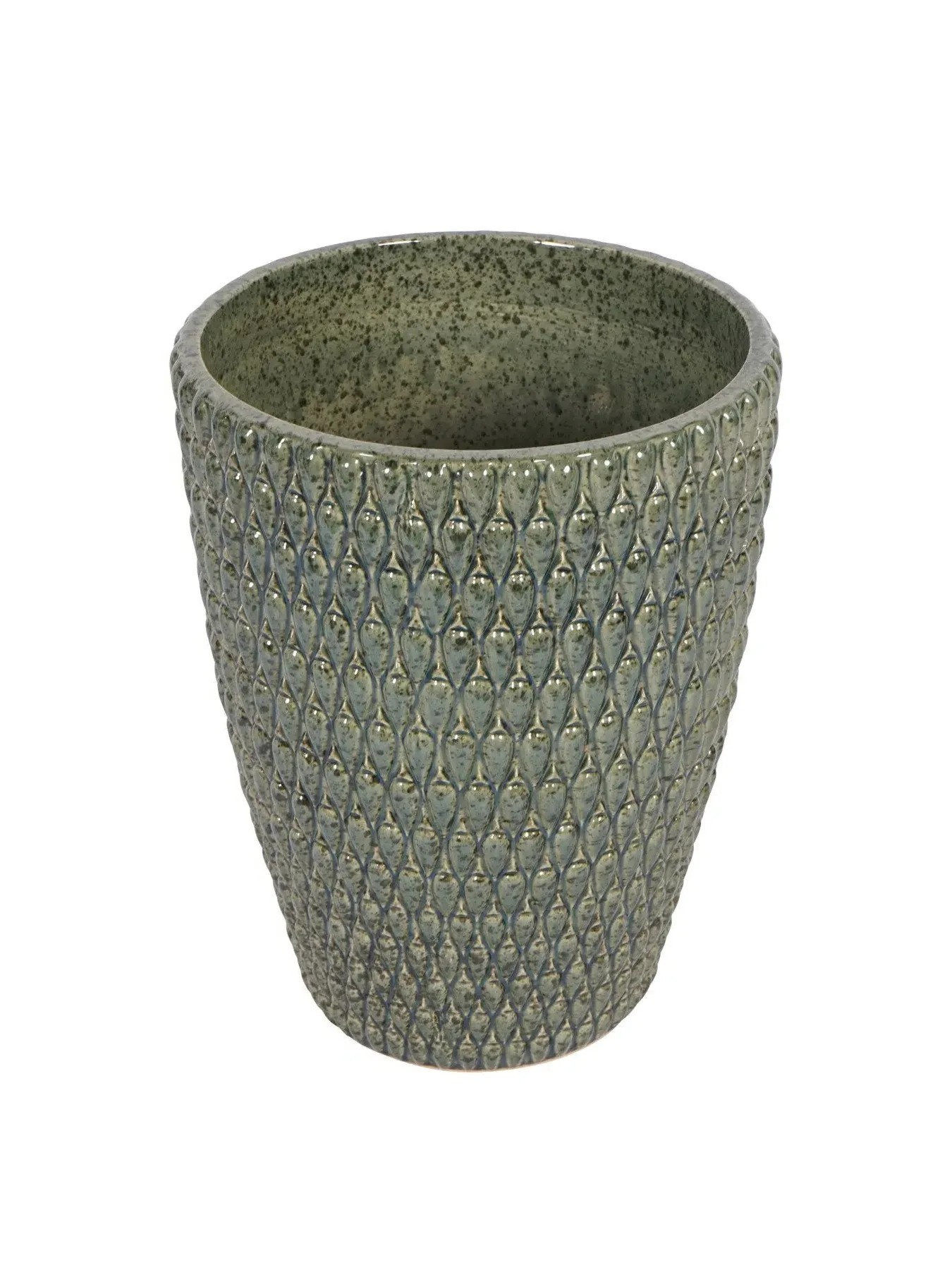 Square Ceramic Planter - Green, Reactive Glaze