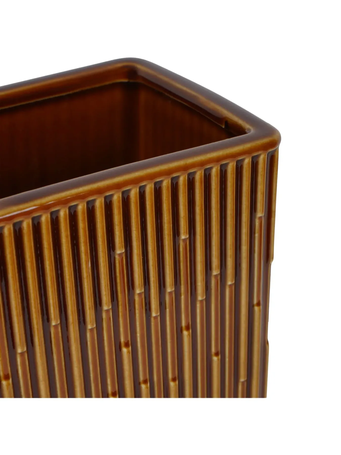 Square Glazed Vase - Brown, Terracotta