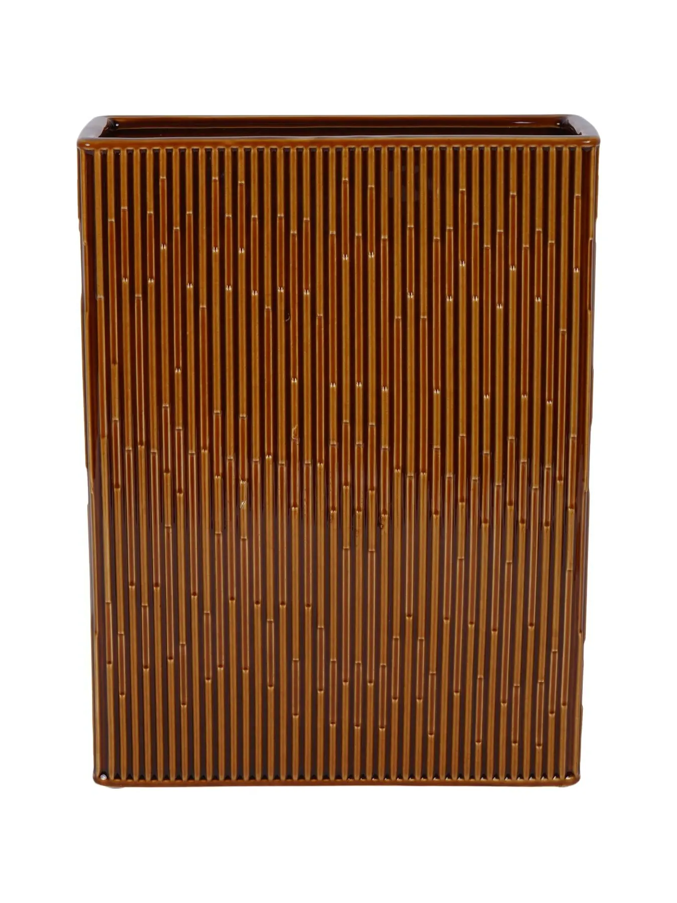 Square Glazed Vase - Brown, Terracotta