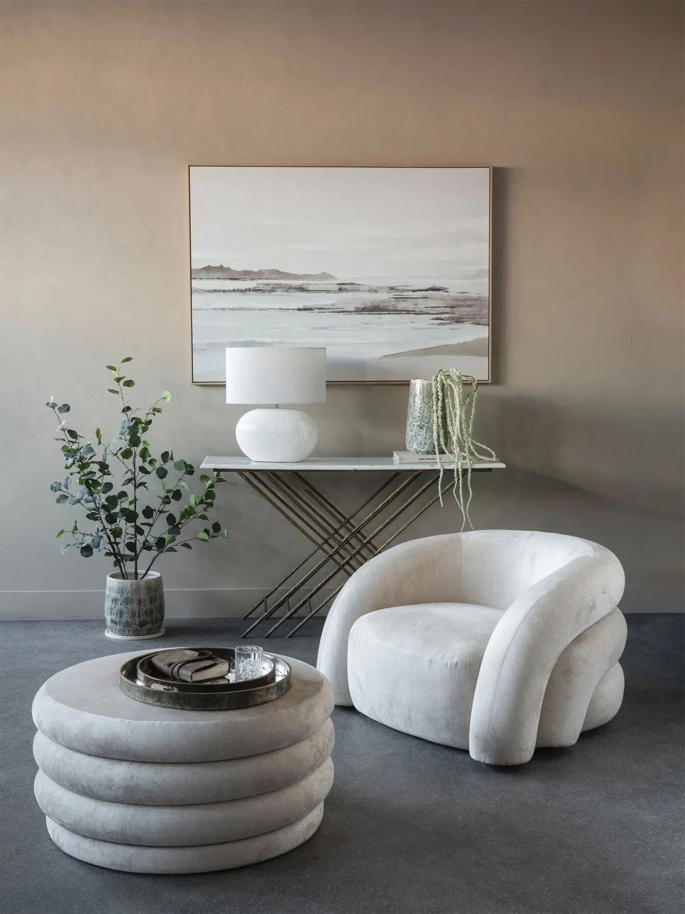 Square Storage Ottoman - Cream, Upholstered