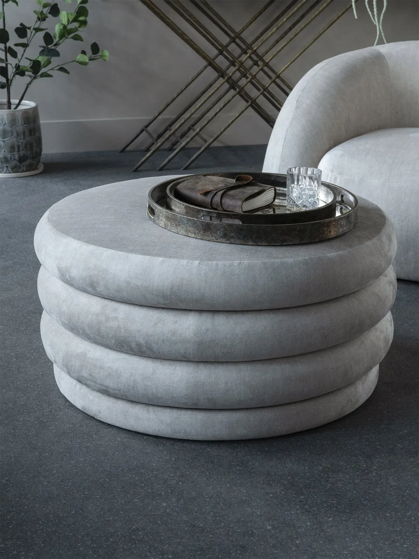 Square Storage Ottoman - Cream, Upholstered