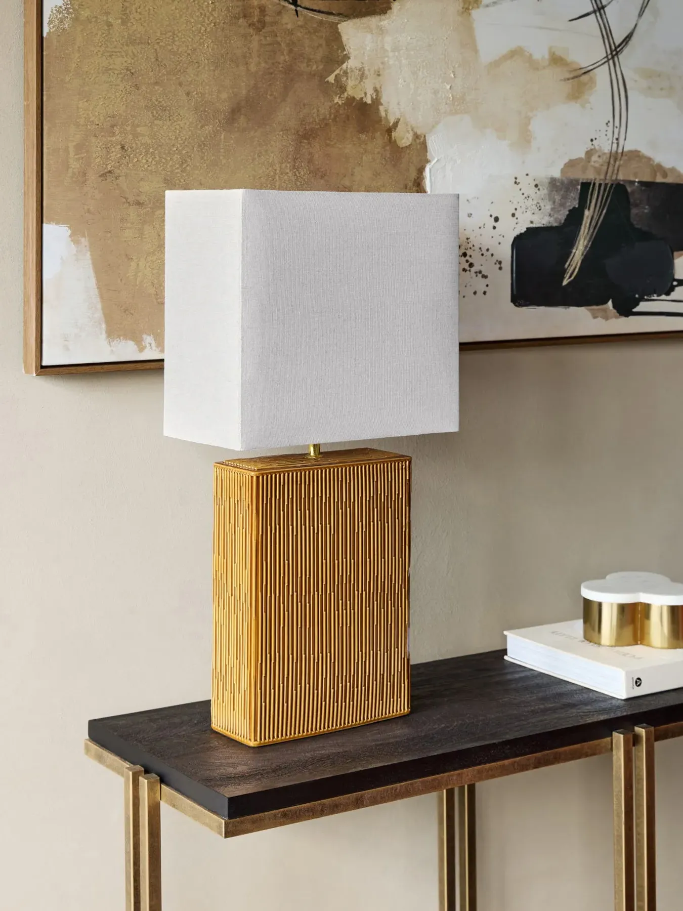 Square Table Lamp with Shade - Brown, Ceramic