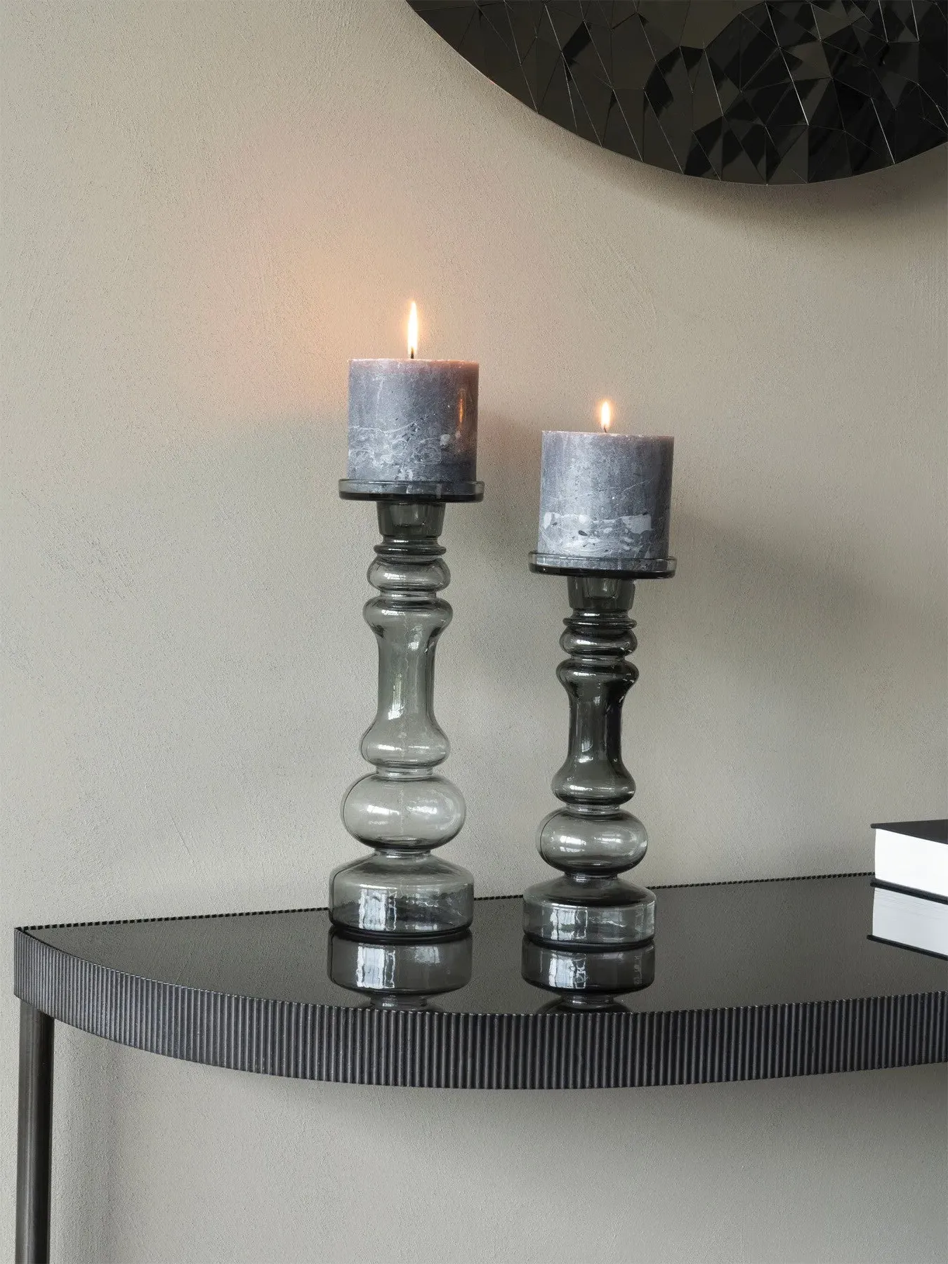 Tall Candle Holder - Grey, Glass