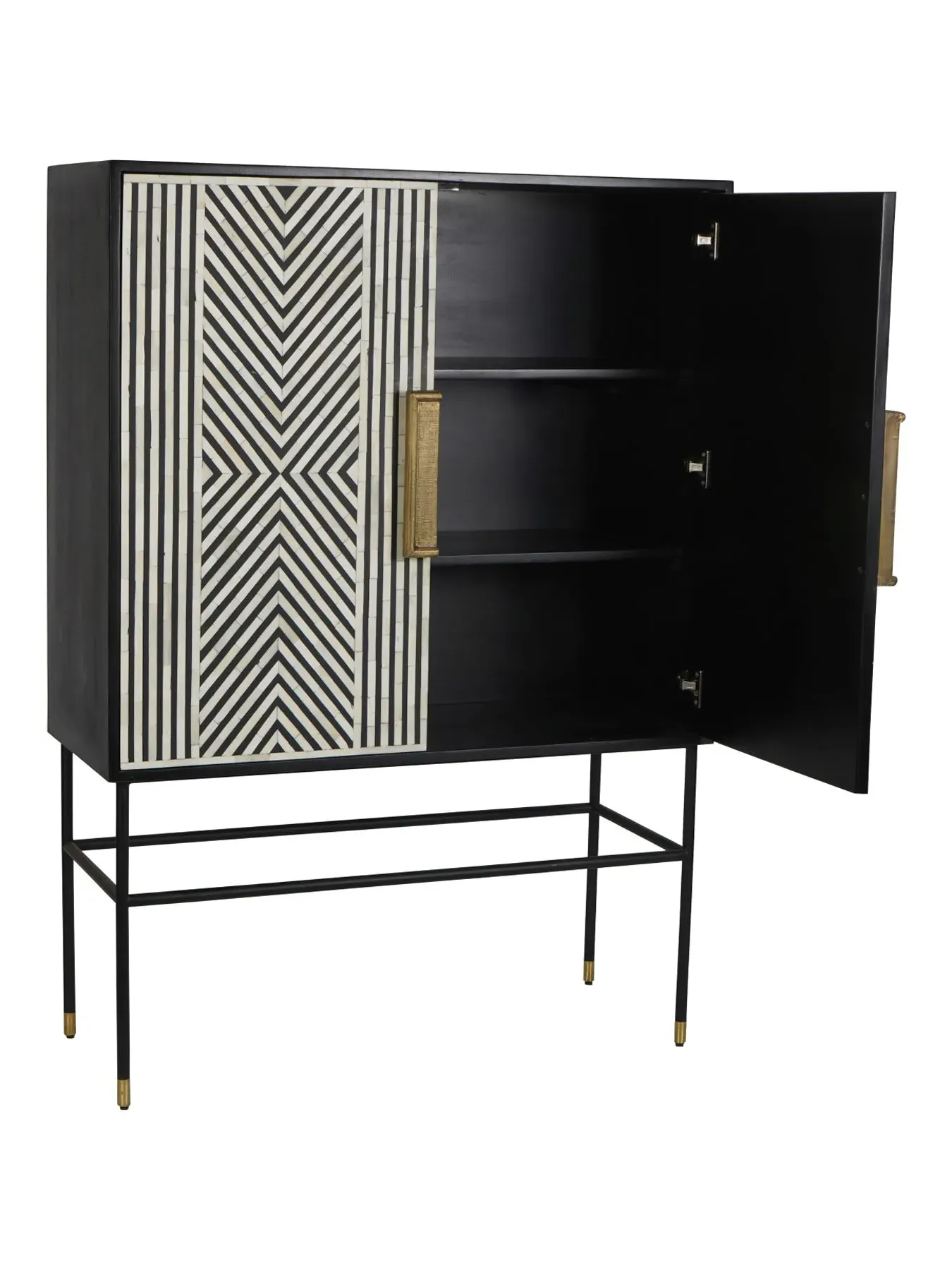 Tall Storage Cabinet with Bone Inlay - Black, Wood