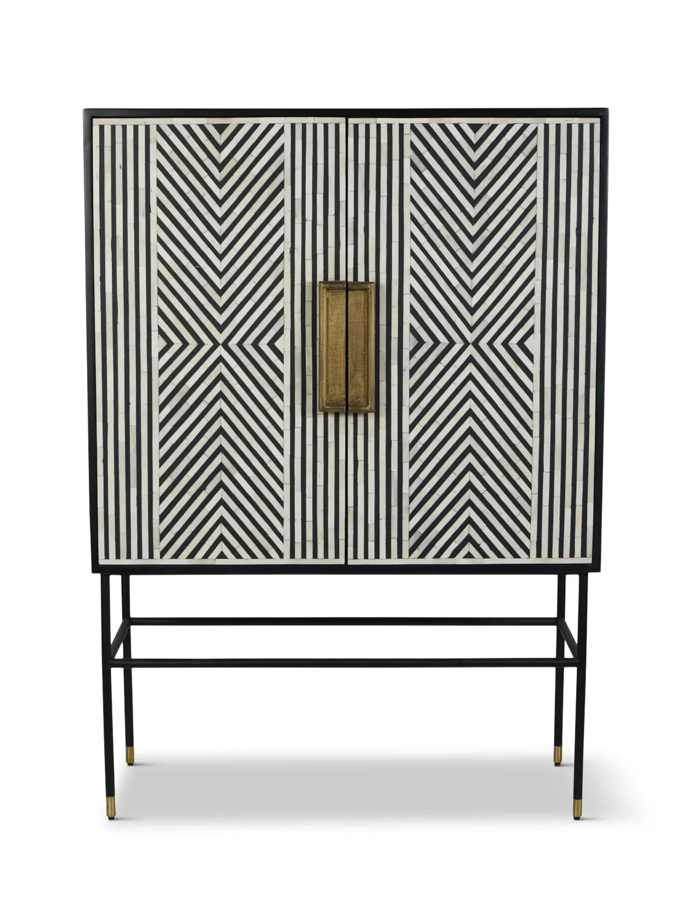 Tall Storage Cabinet with Bone Inlay - Black, Wood image