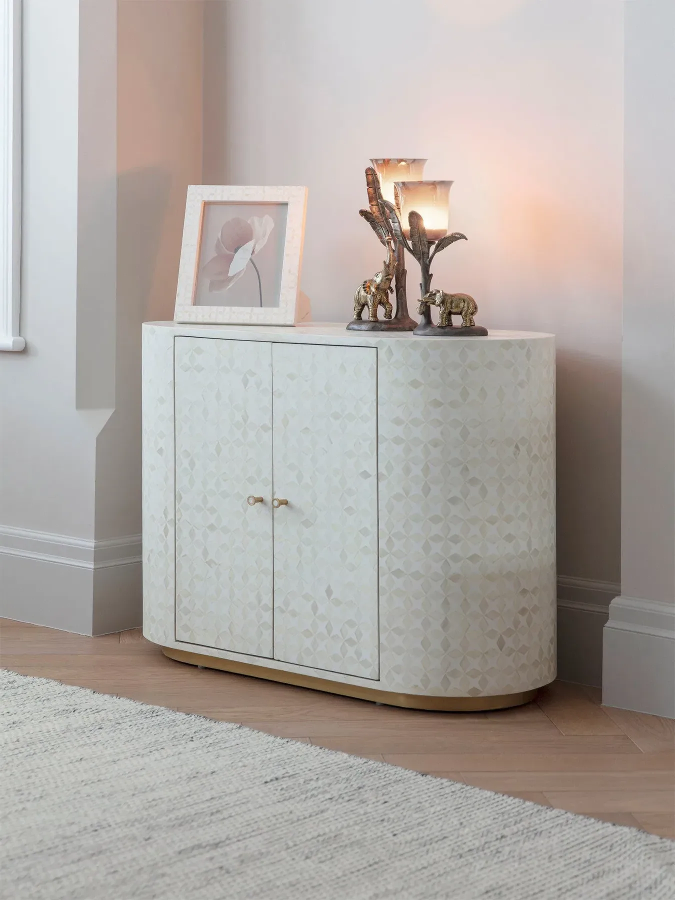 Two Door Cabinet with Bone Inlay - White