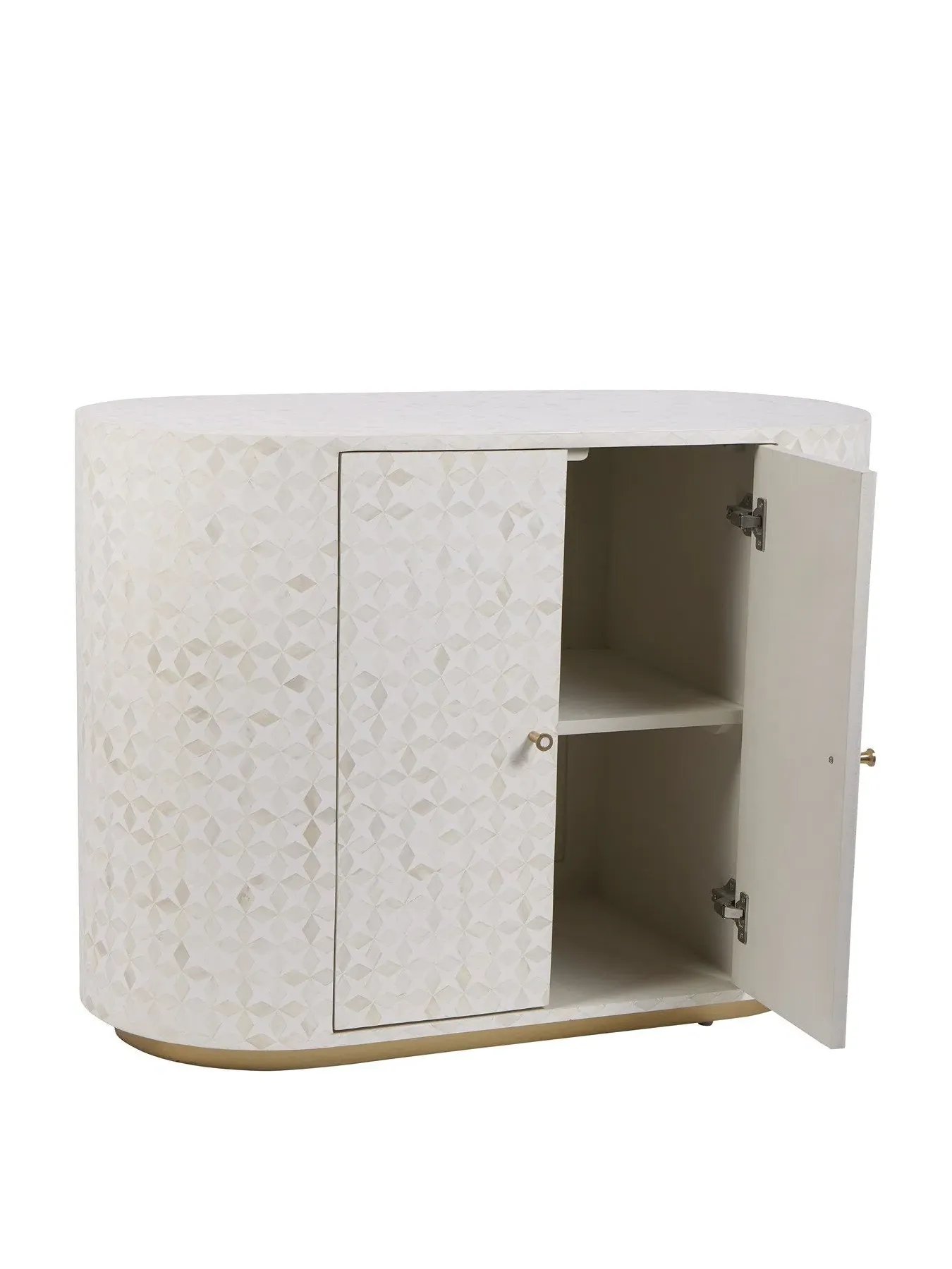 Two Door Cabinet with Bone Inlay - White