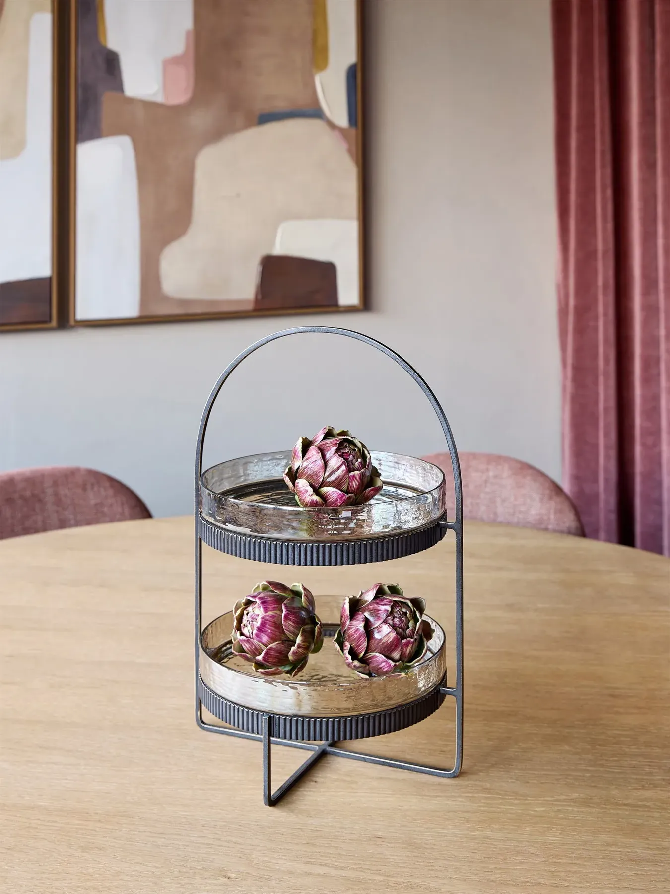 Two Tier Cake Stand - Copper Brown, Glass