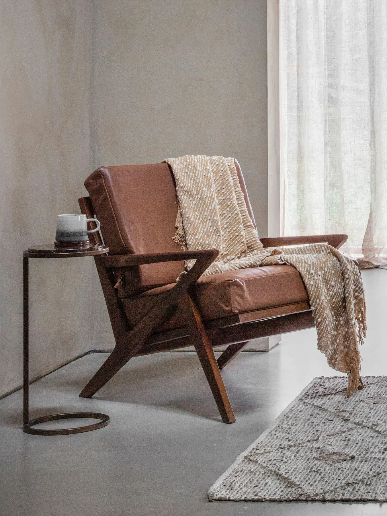 Upholstered Armchair - Brown, Leather