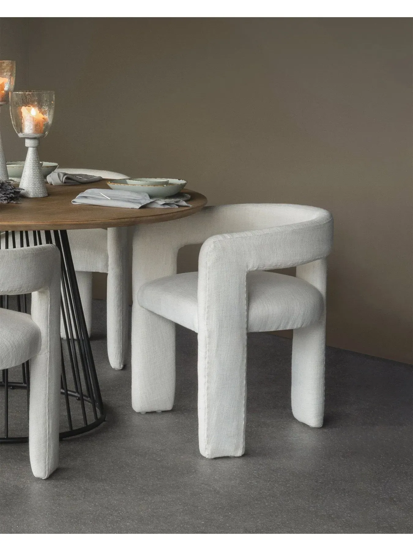 Upholstered Chair with 3-Leg Design - White, Slub
