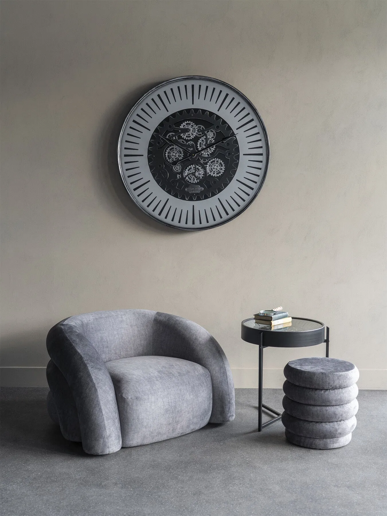 Upholstered Stool with Fabric Base - Grey