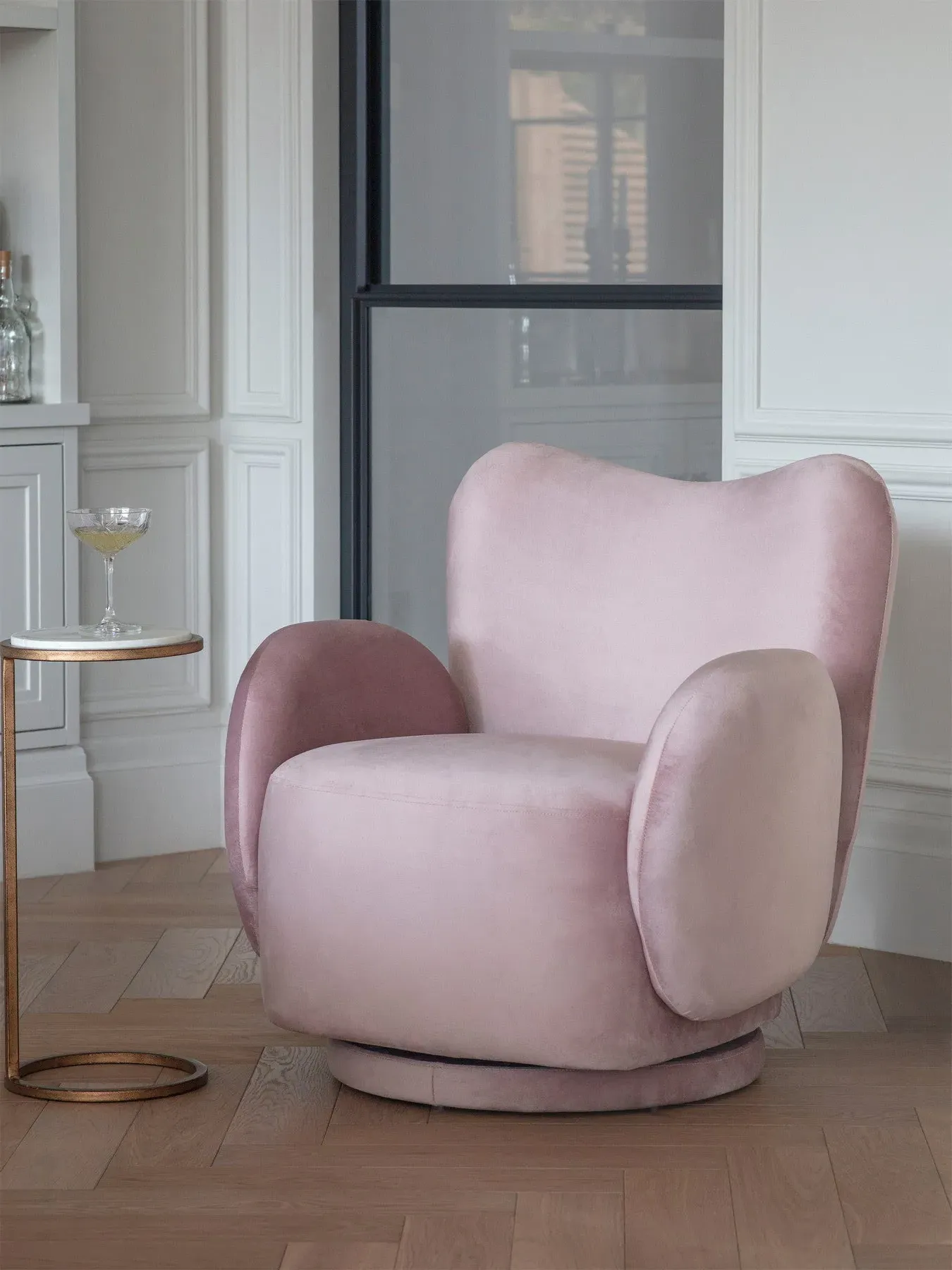 Upholstered Swivel Chair - Pink, Velvet