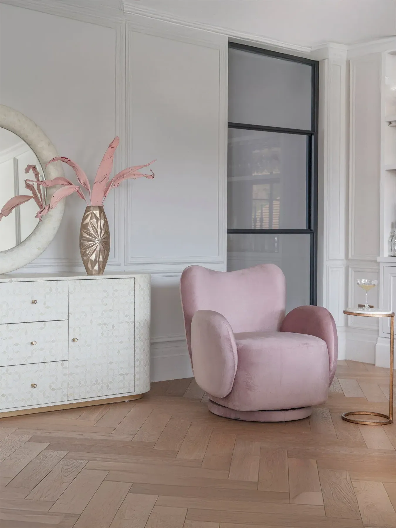 Upholstered Swivel Chair - Pink, Velvet
