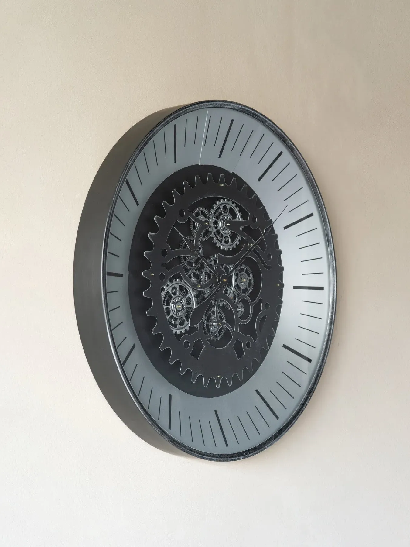 Wall Clock with Moving Dials - Black, Nickel