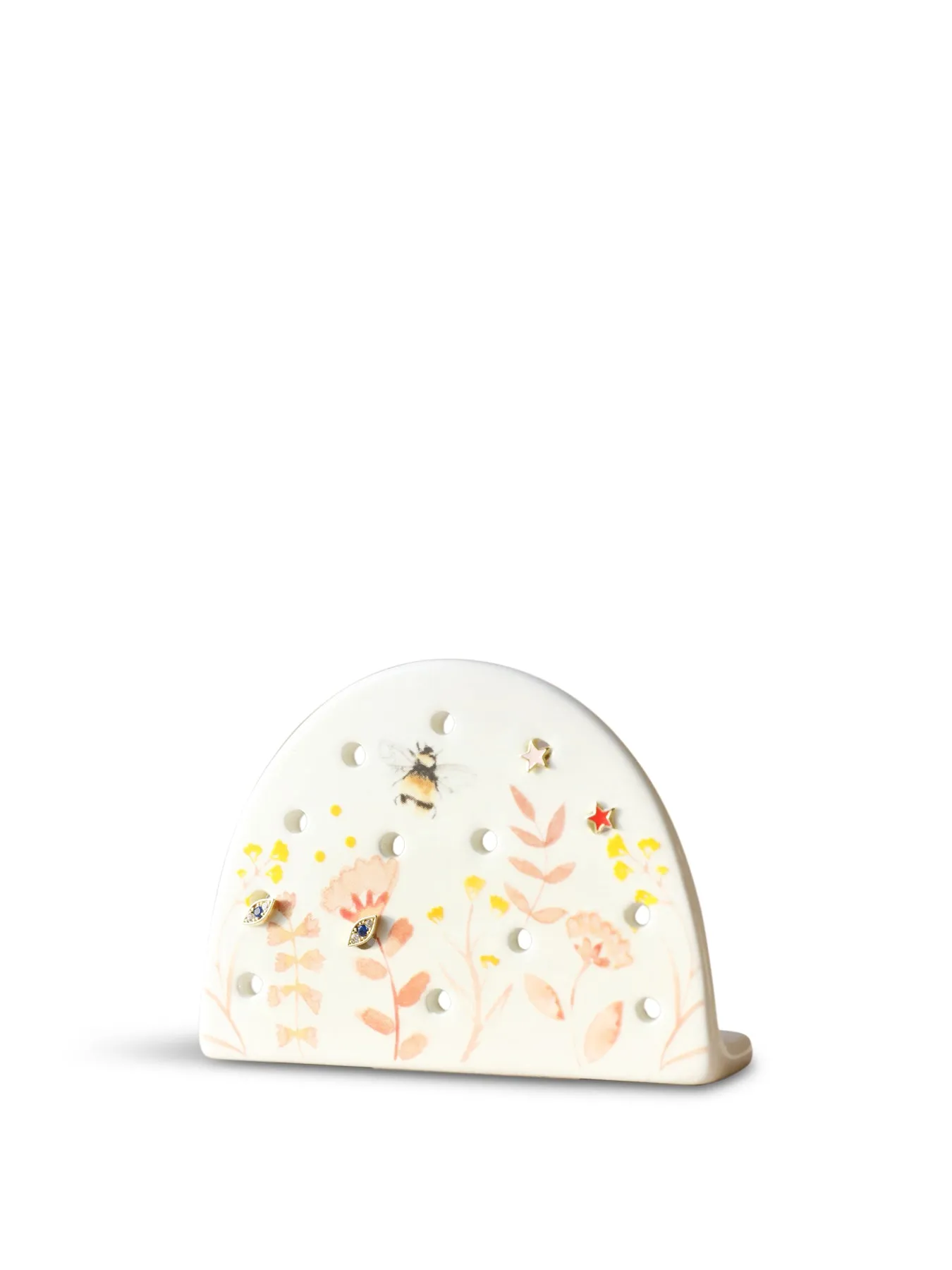 Floral Earring Holder - White, Terracotta image