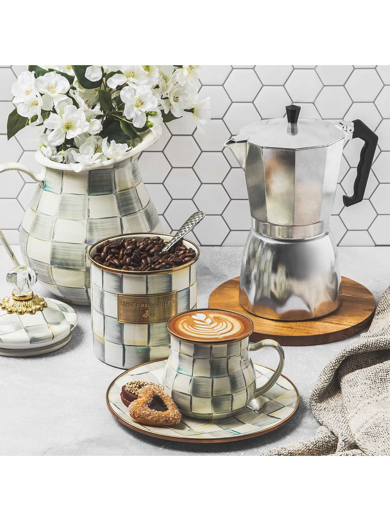 Enamel Mug with Check Pattern - Sterling