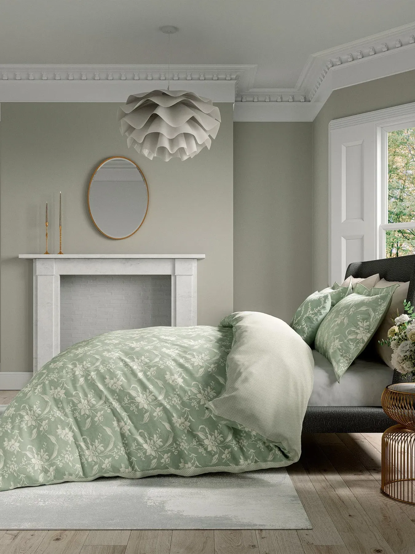 Double Duvet Cover Set - Green, Cotton