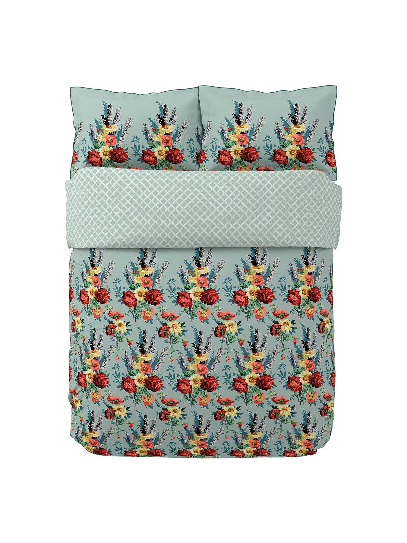 Double Duvet Cover Set - Teal, Botanical Print