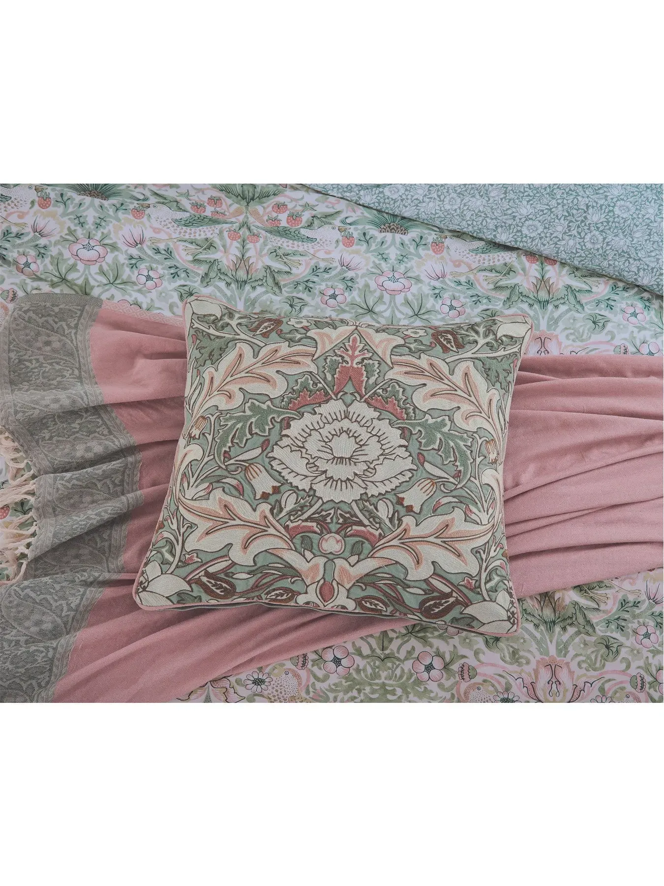 Square Cushion with Embroidery - Cochineal