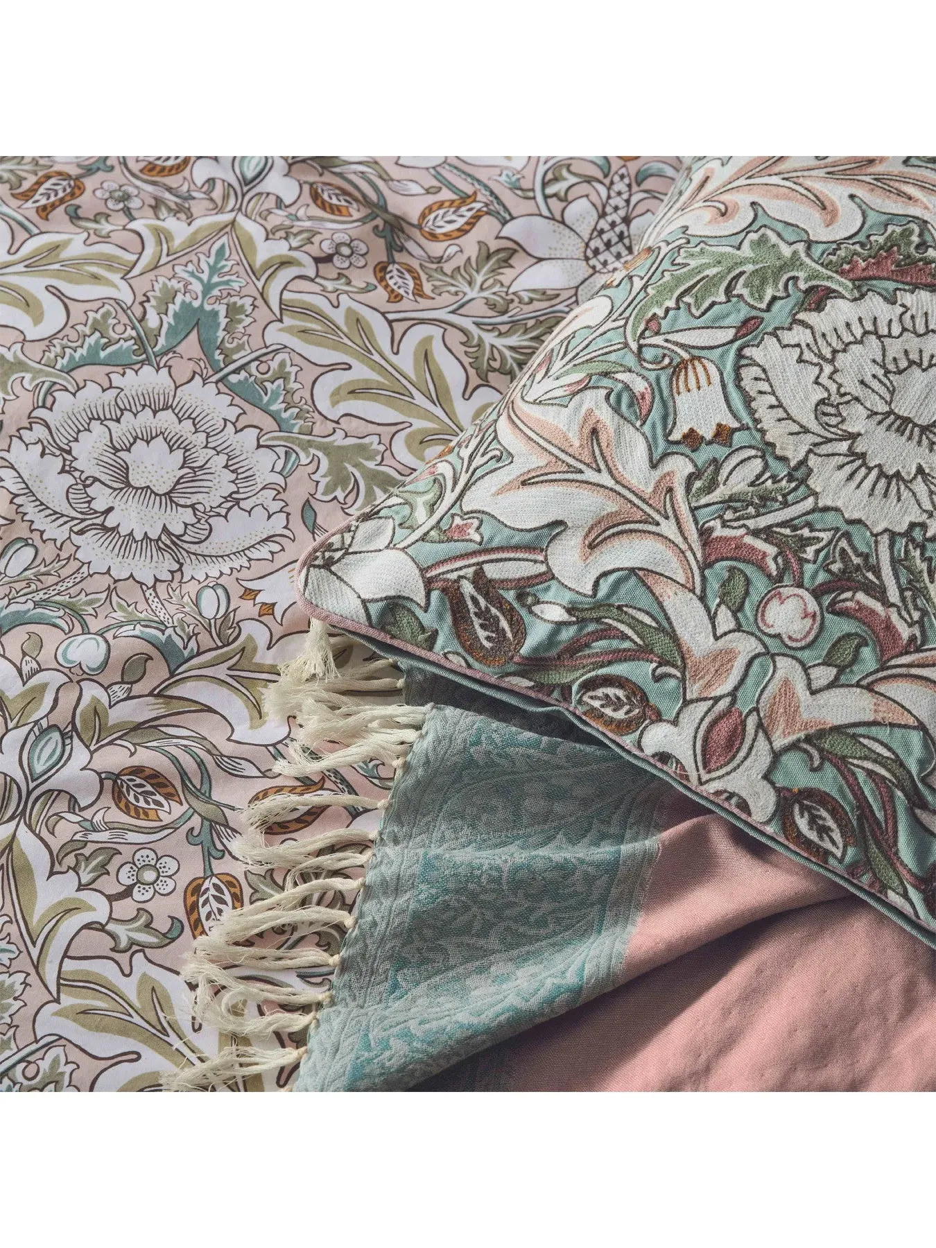 Square Cushion with Embroidery - Cochineal