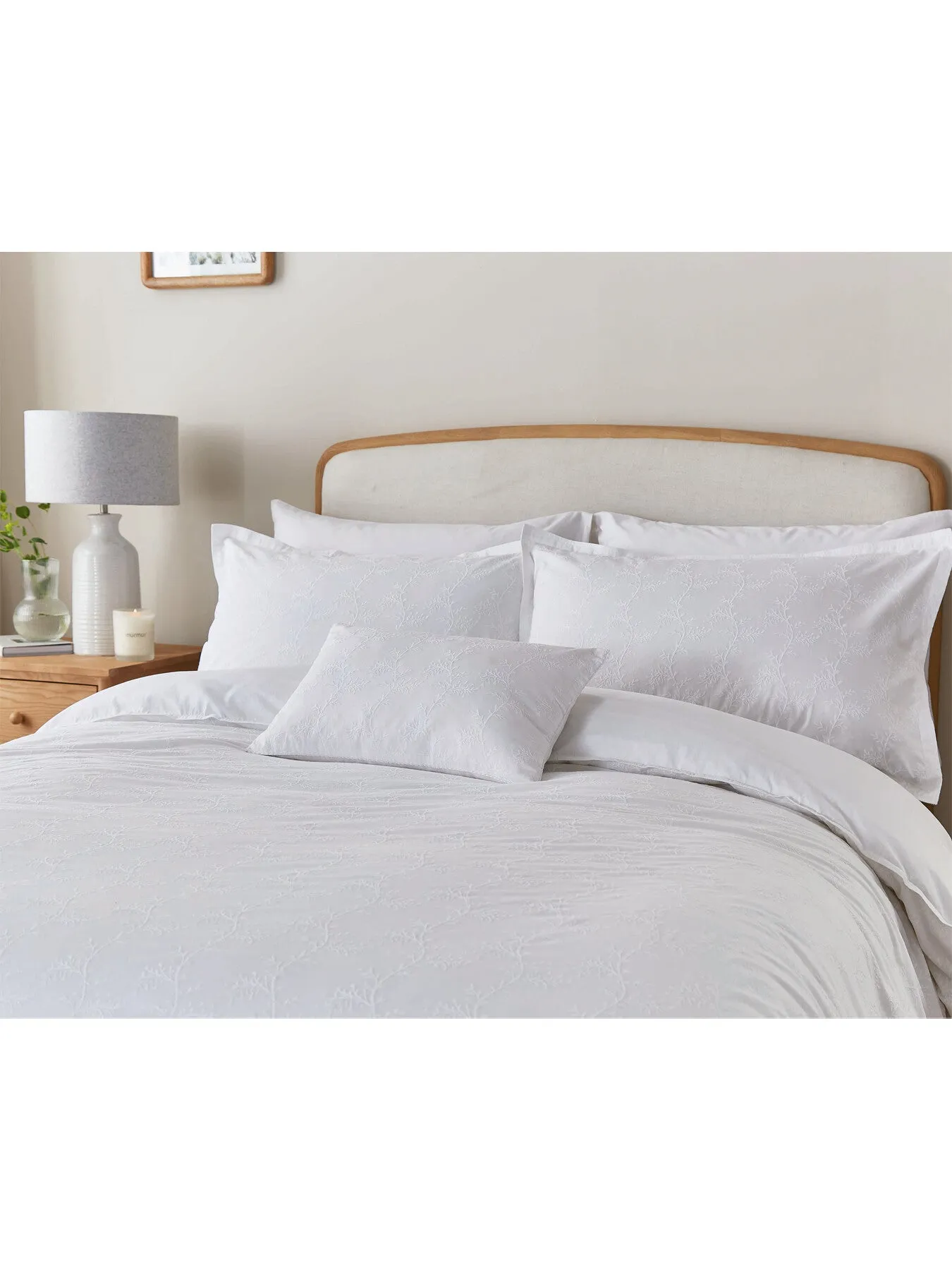 Single Bedding Set Embroidered - White, Cotton