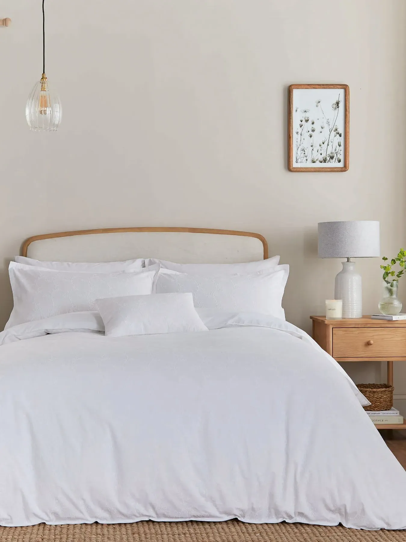 Single Bedding Set Embroidered - White, Cotton image