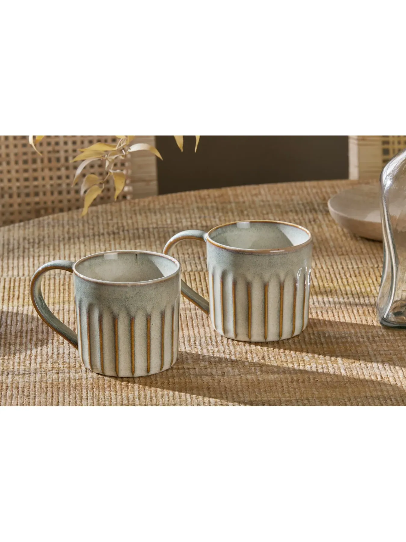 2-Piece Mug Set with Grooved Design - Natural