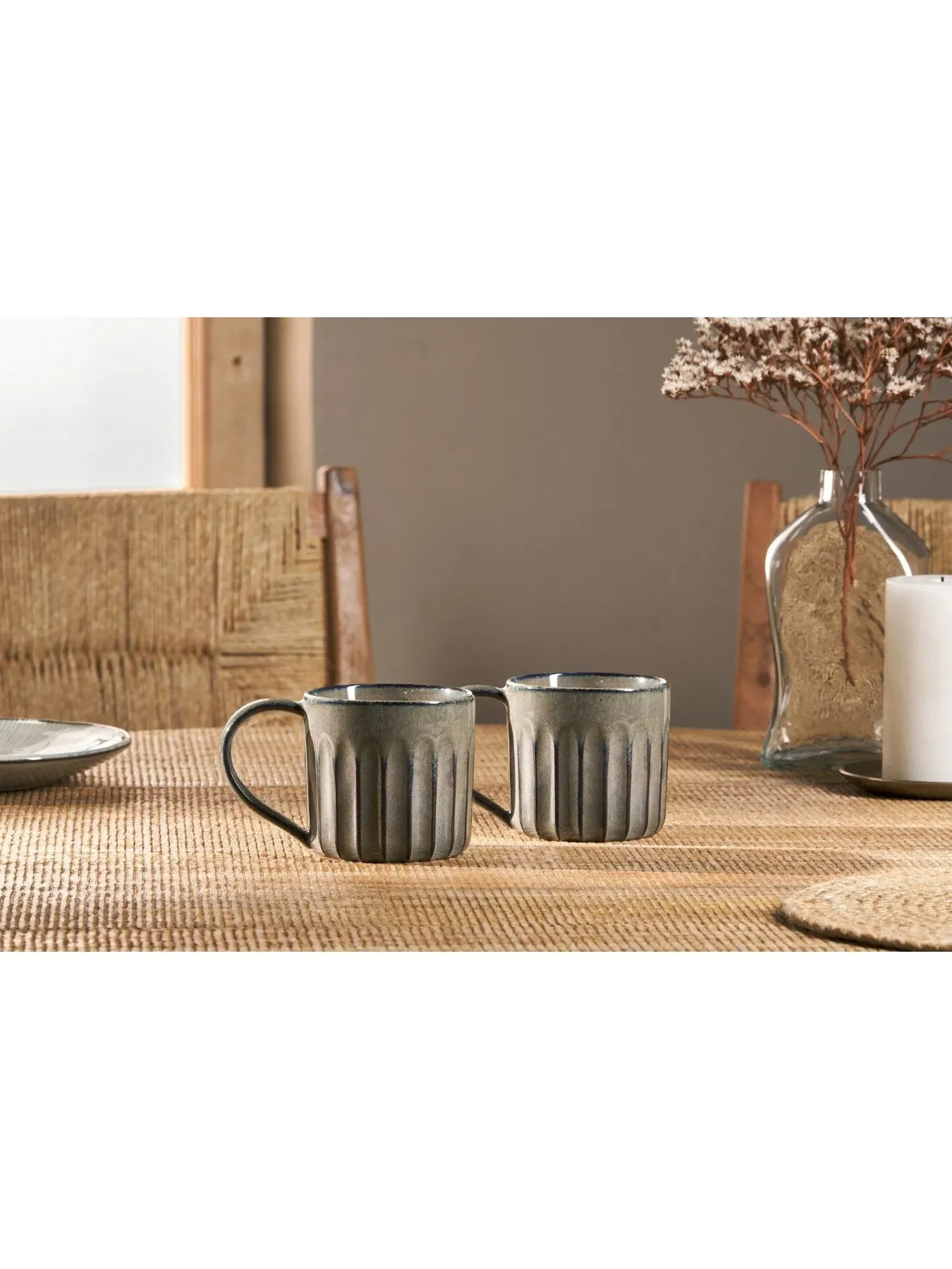 2-Piece Mug Set with Grooved Design - Pewter