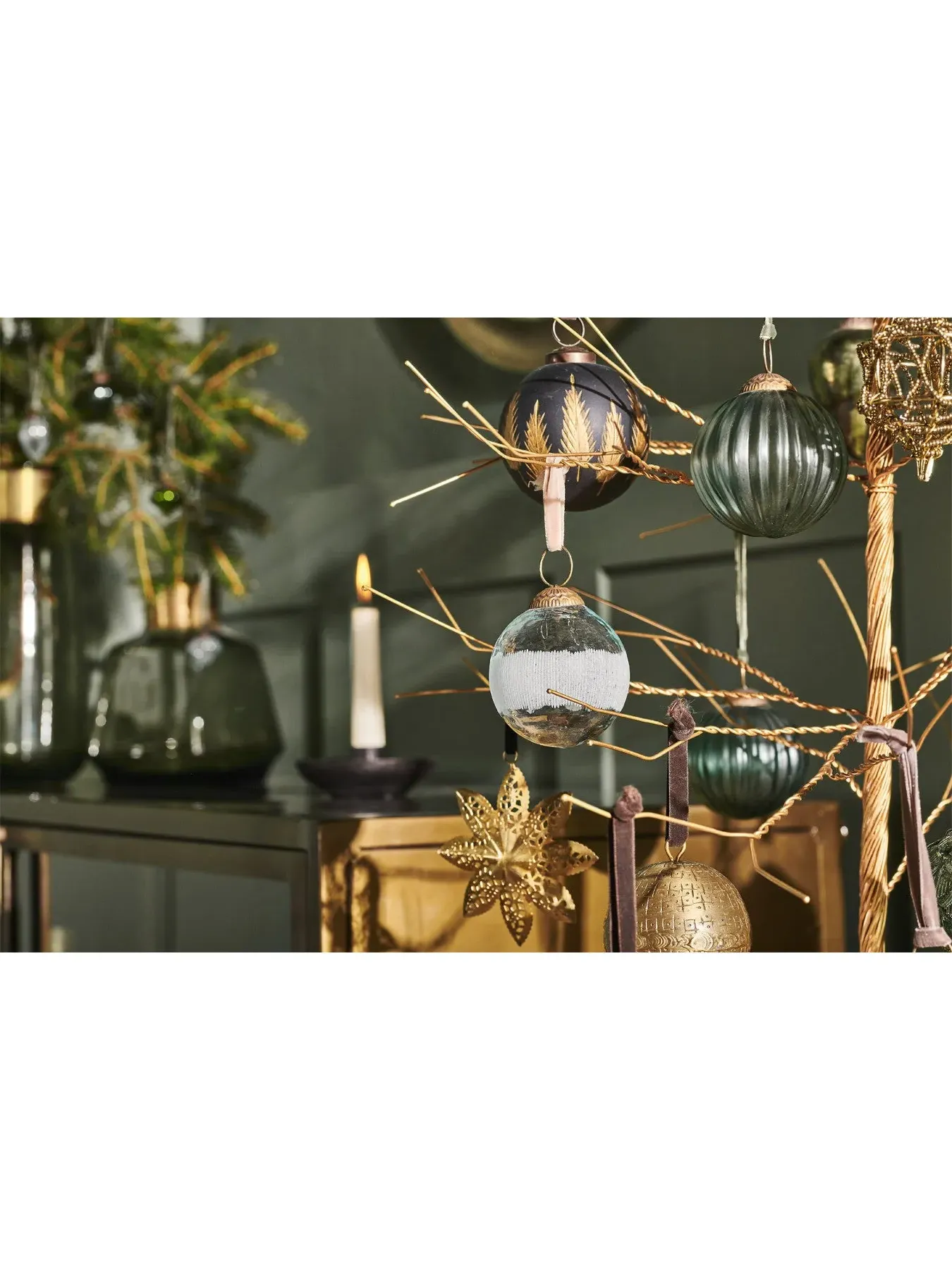 Christmas Baubles Set of 4 - Green, Glass