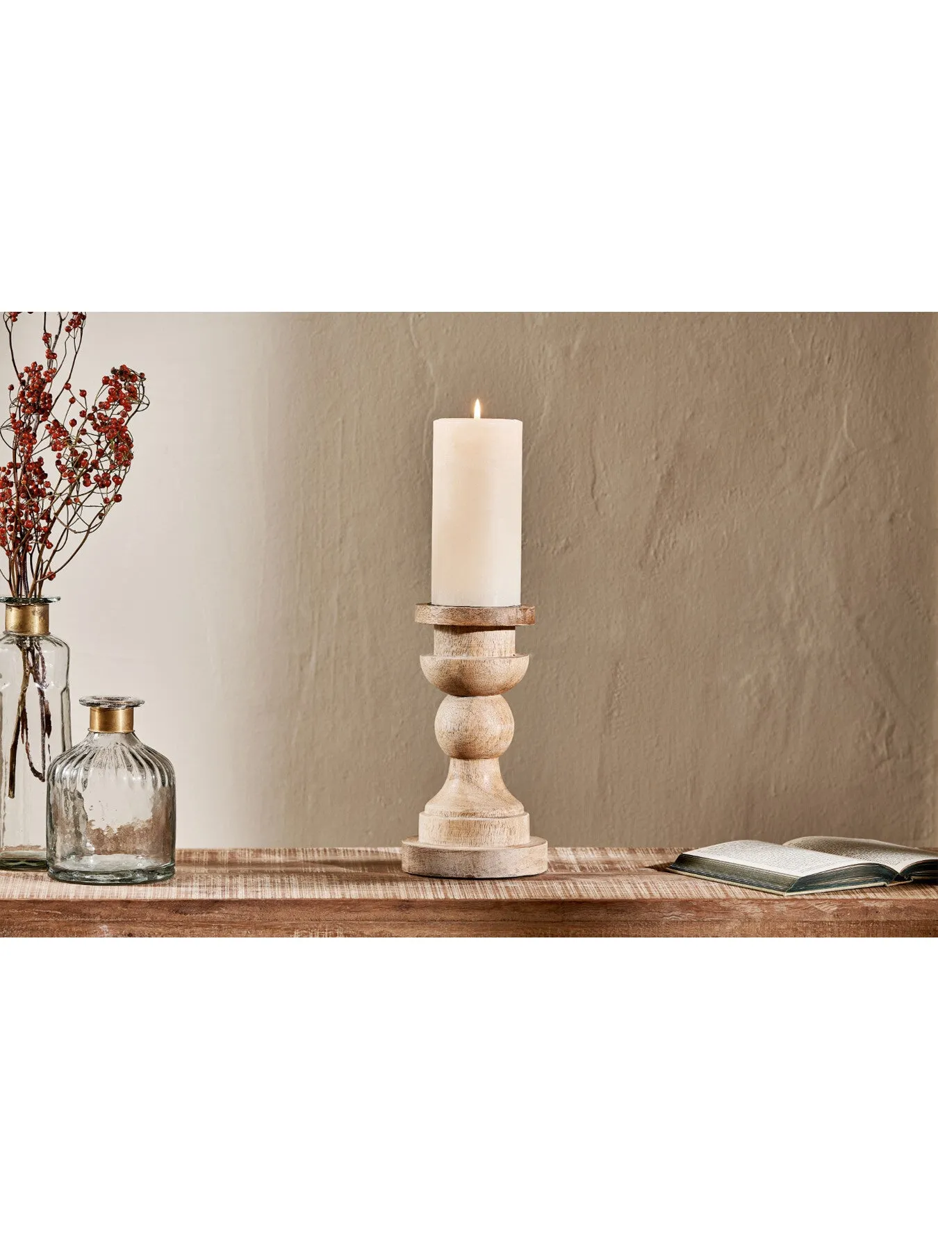 Chunky Candlestick with Curves - Natural, Mango Wood