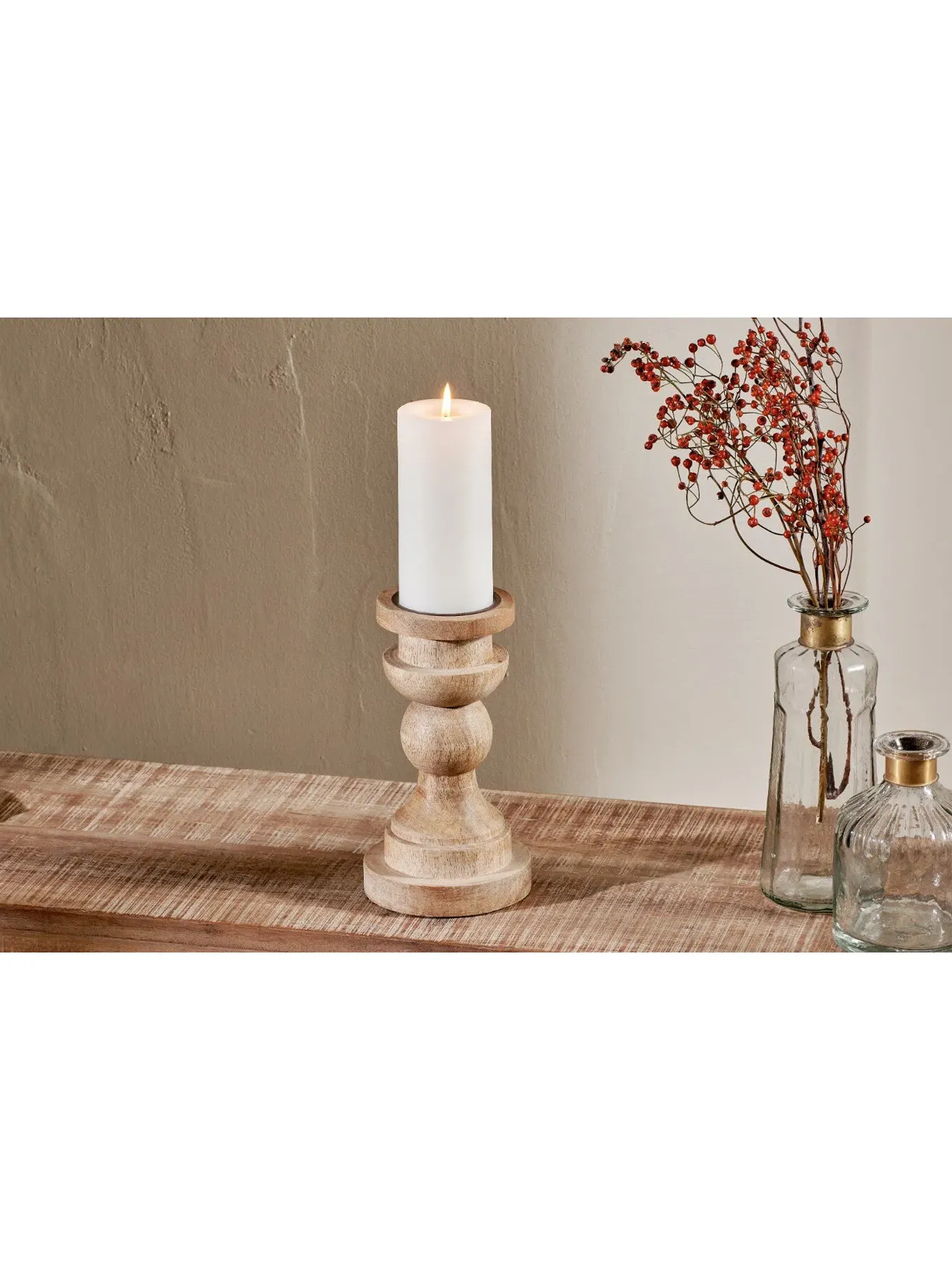 Chunky Candlestick with Curves - Natural, Mango Wood