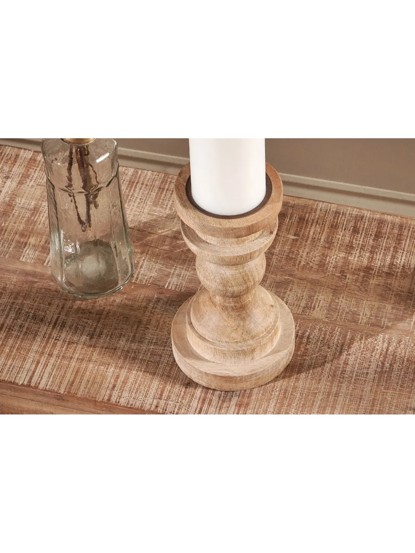 Chunky Candlestick with Curves - Natural, Mango Wood
