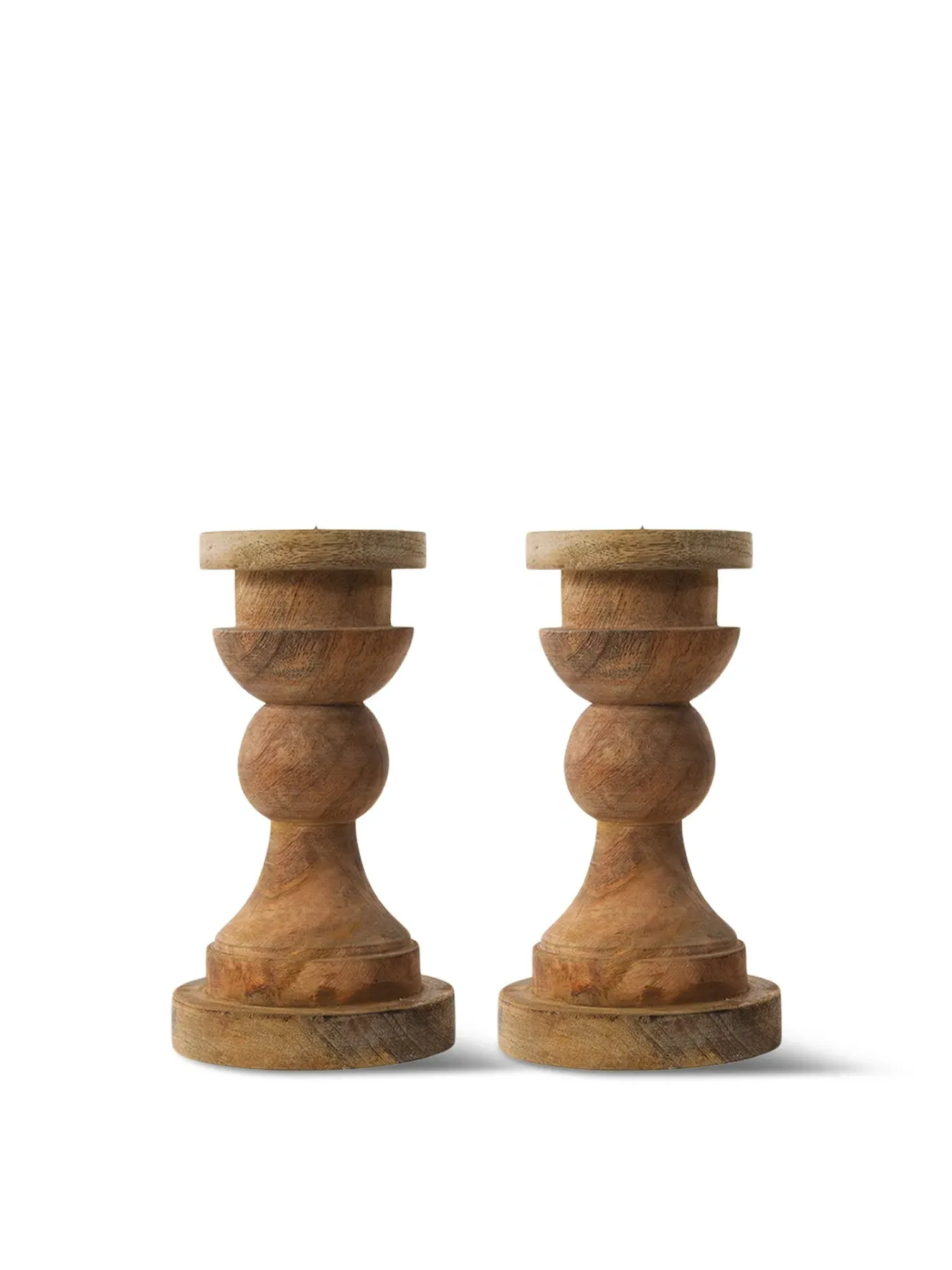 Chunky Candlestick with Curves - Natural, Mango Wood image