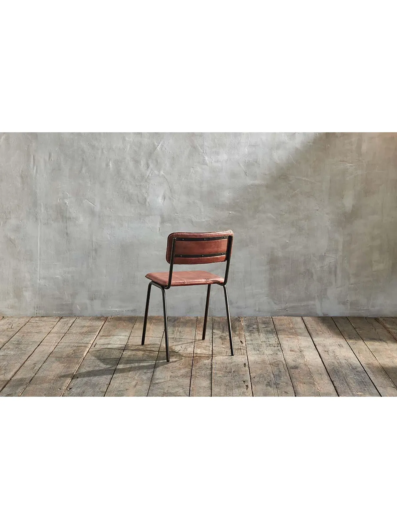 Dining Chair with Iron Frame - Brown, Leather