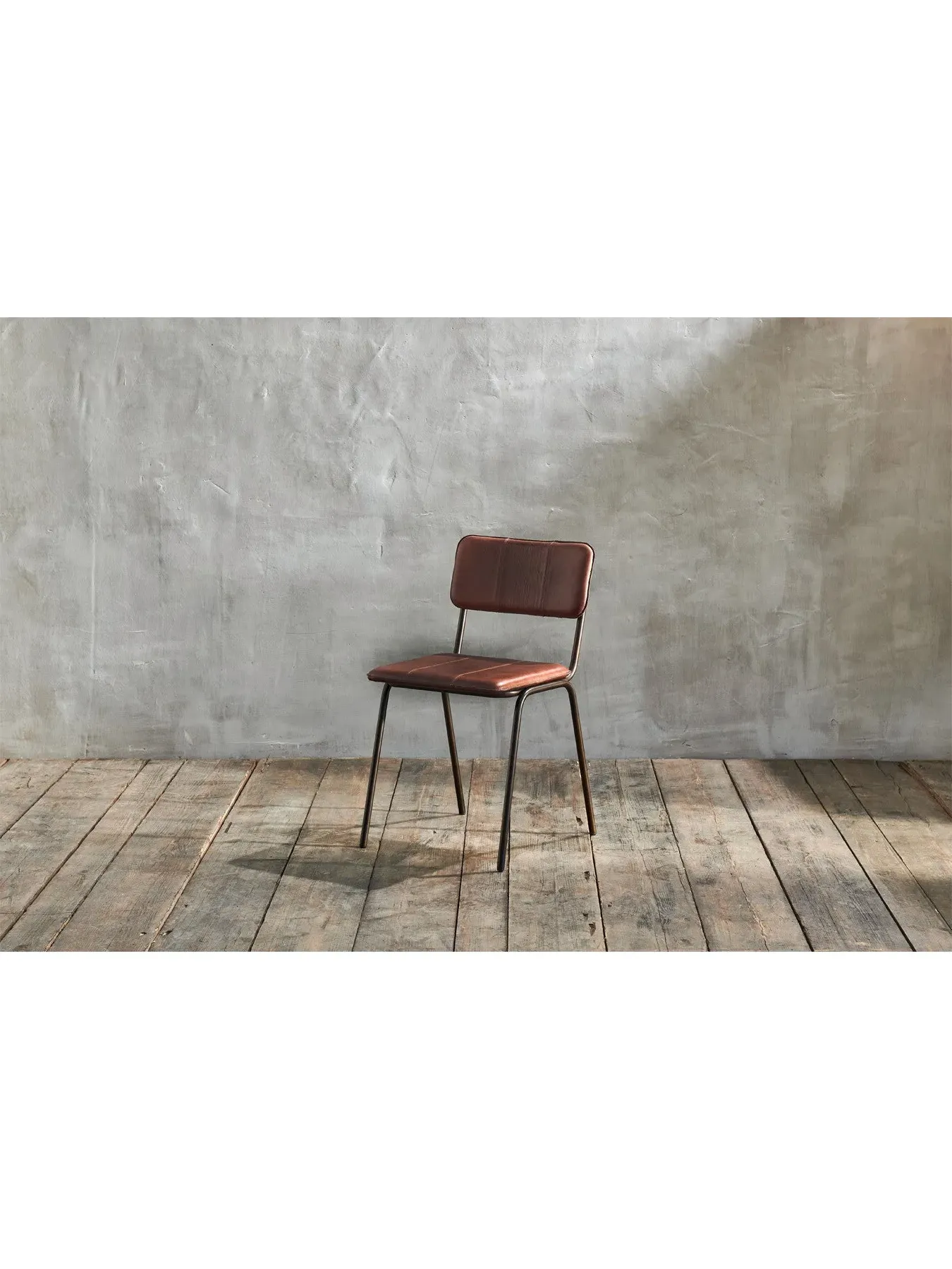 Dining Chair with Iron Frame - Brown, Leather