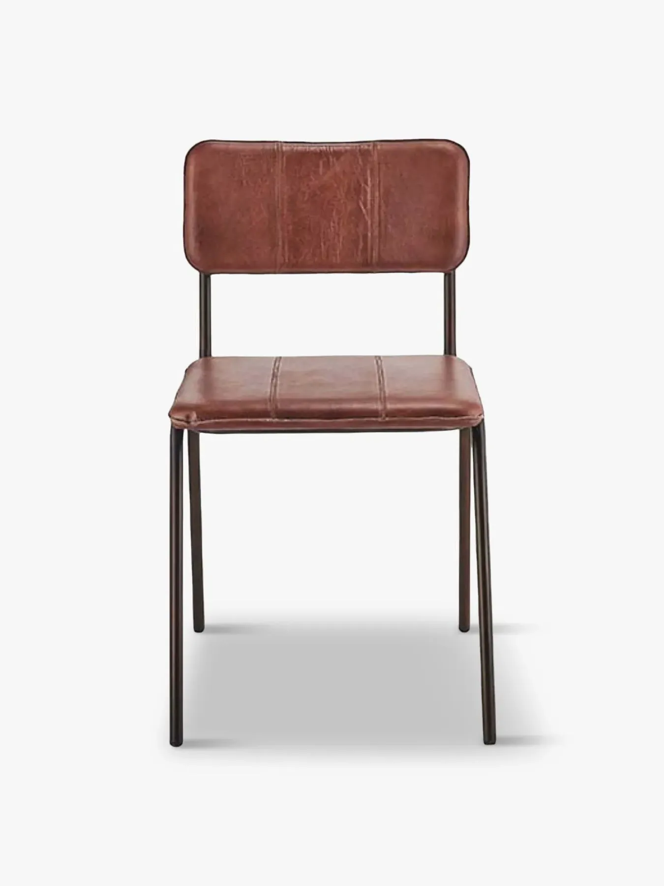 Dining Chair with Iron Frame - Brown, Leather image