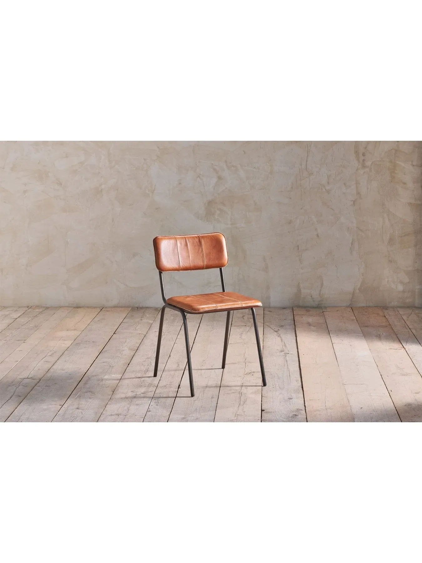 Dining Chair with Stitching - Aged Tan, Leather