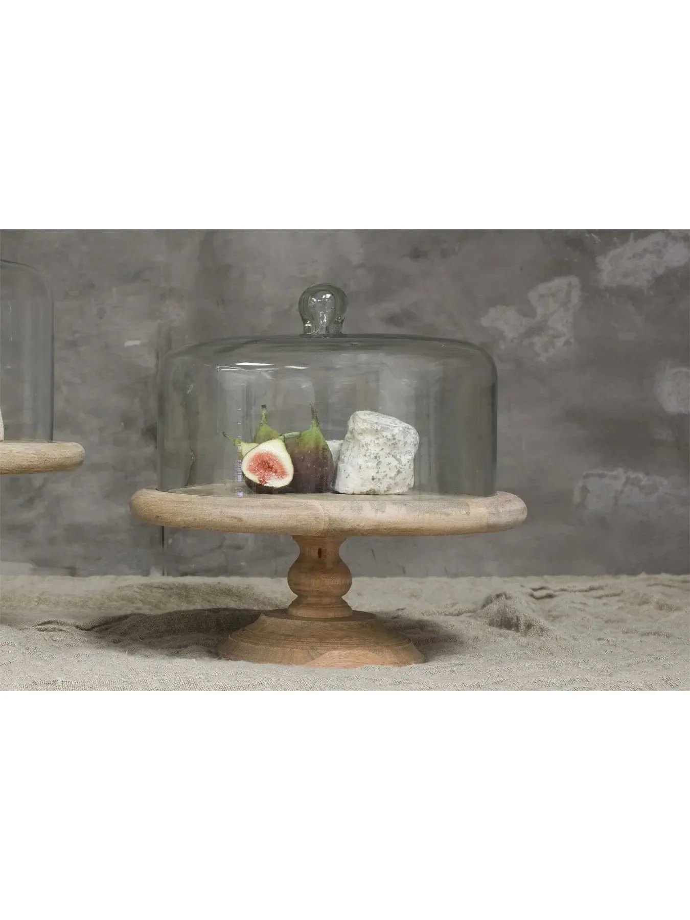 Glass Dome Cake Stand - Clear, Mango Wood
